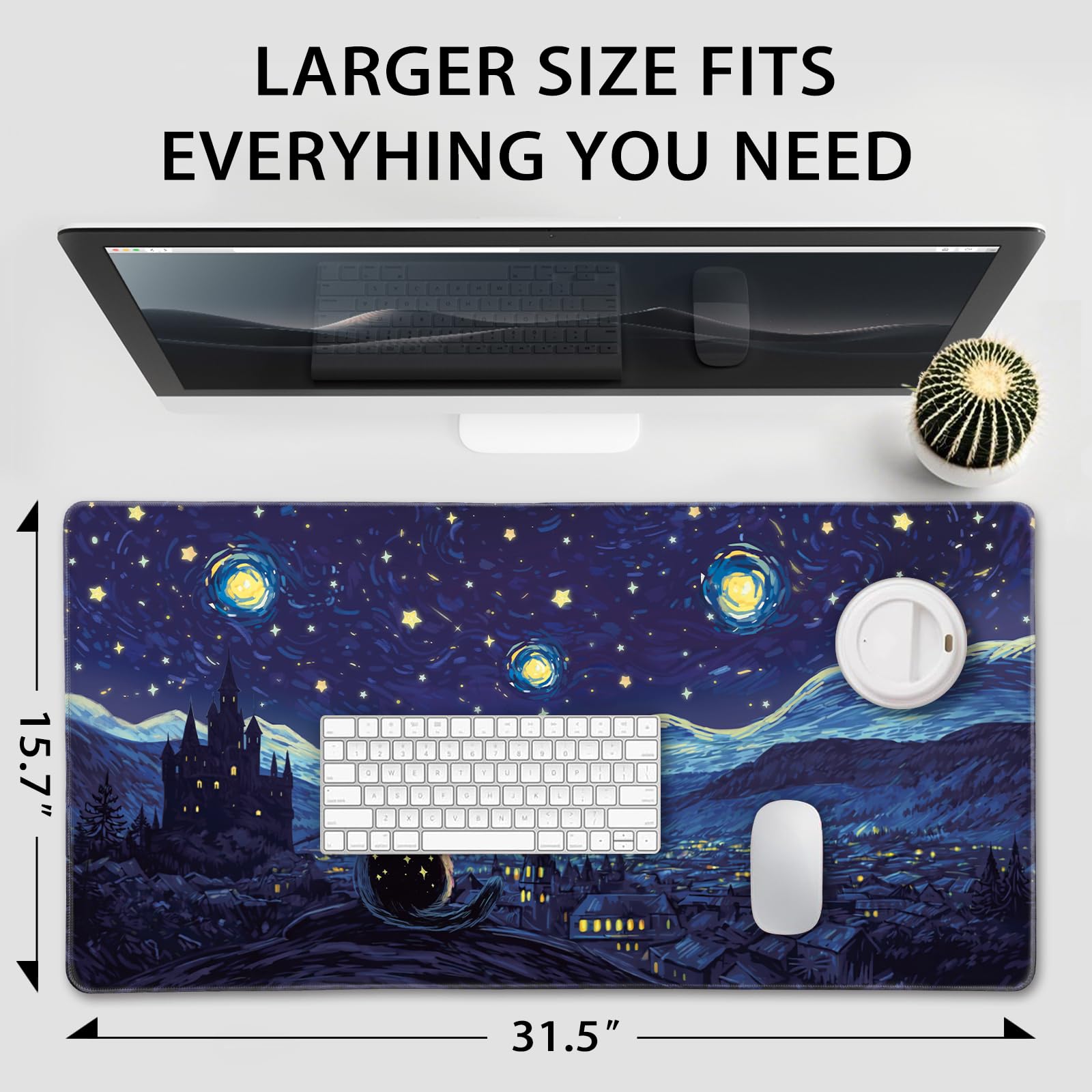 Mcapirivo Starry Night Cat Large Gaming Mouse Pad Desk Mat 31.5"x15.7"