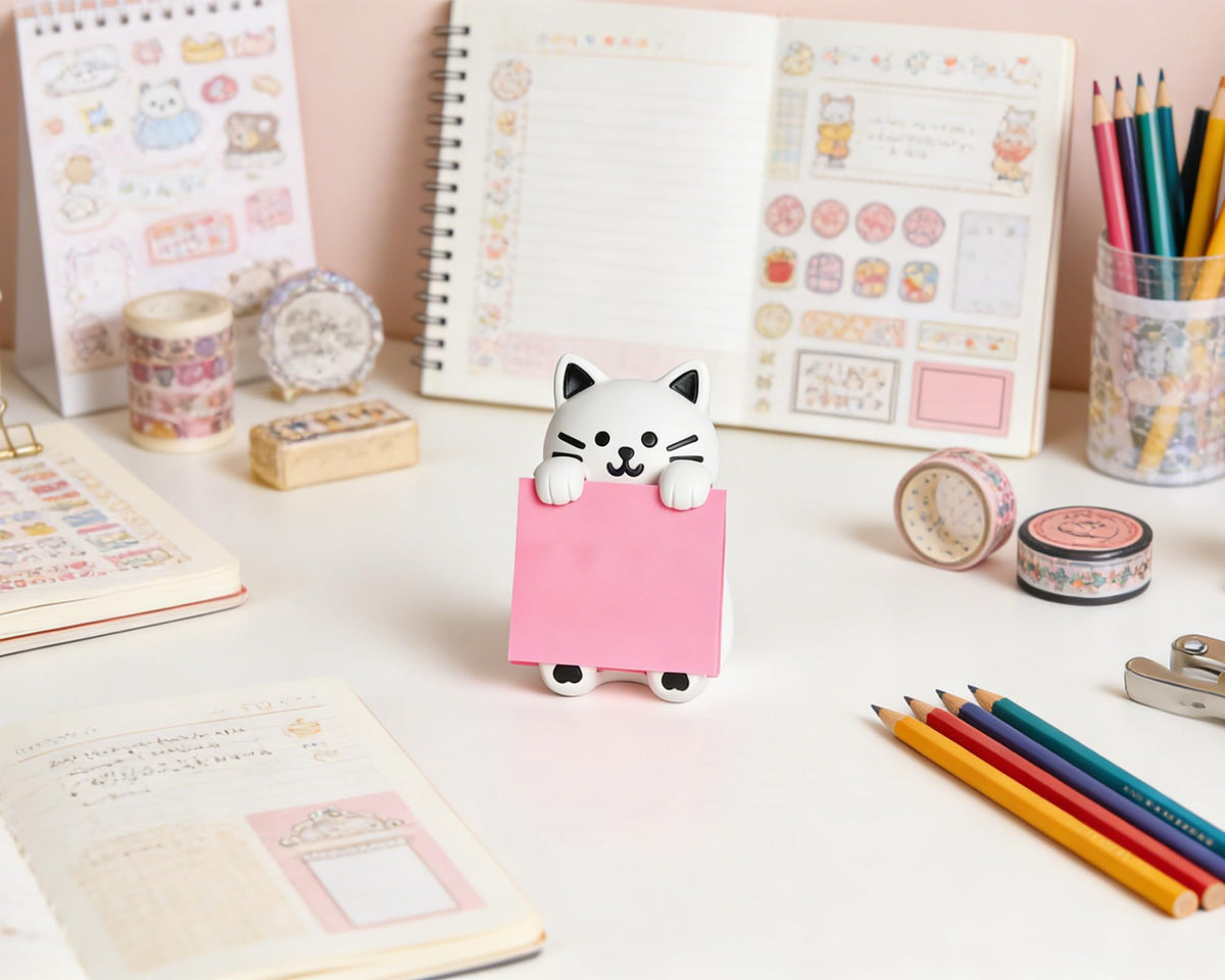 HORTIX Cat Pop-Up Sticky Note Dispenser for 3 x 3 in Notes, Black & White