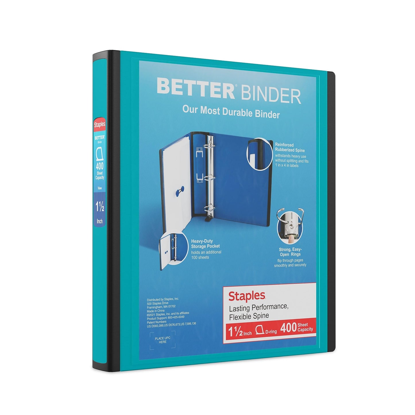 Staples Better Binder, 1.5 Inch D-Ring, Light Blue, 400 Sht, 3-Pack