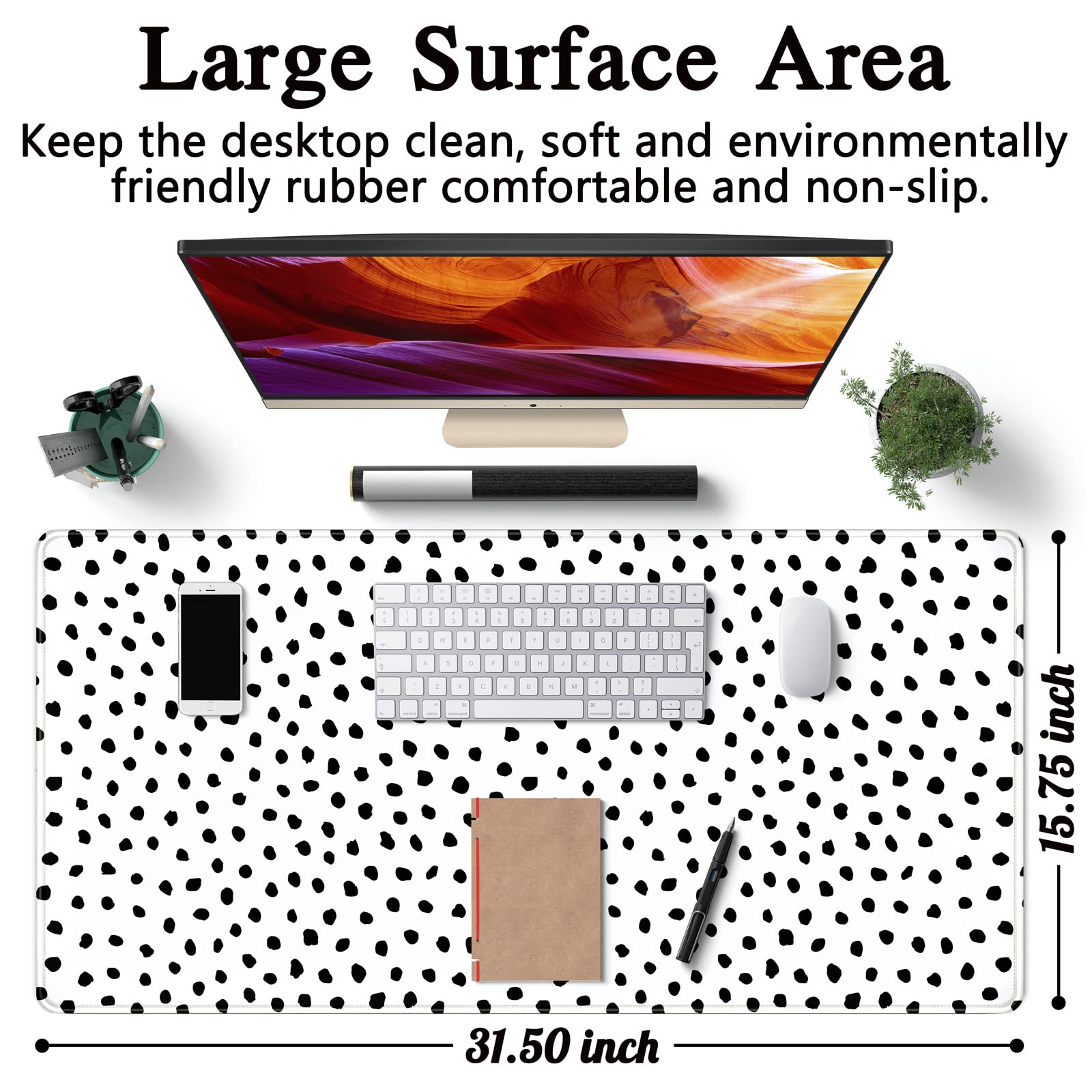 Boho Desk Mat, Polka Dot Large Mouse Pad Desk Pad Boho Desk Accessories for Women Office Decor, XXL