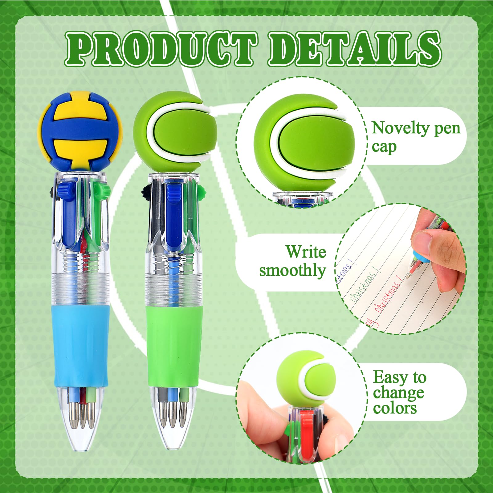 Scettar 28 Pack Sport Party Favors 4-in-1 Ballpoint Pens, 0.5mm Retractable Sport Theme Pens with
