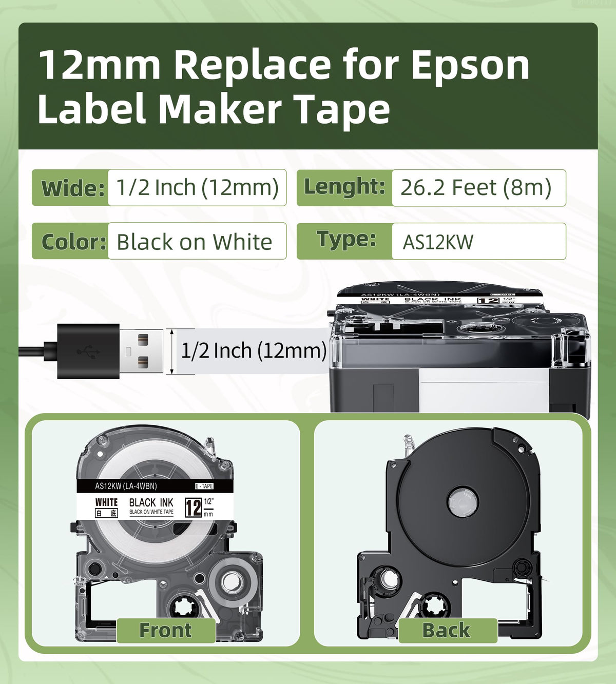 Aonomi Compatible for Epson Label Maker Tape LK-4WBN LC-4WBN 212BWPX