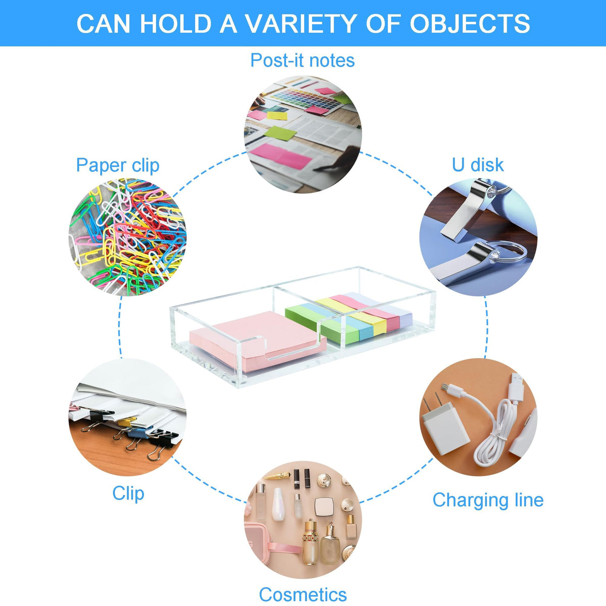 WORHE Sticky Note Holder 2 in 1, Clear Acrylic Memo Pad Holders for Desk Organization School Office