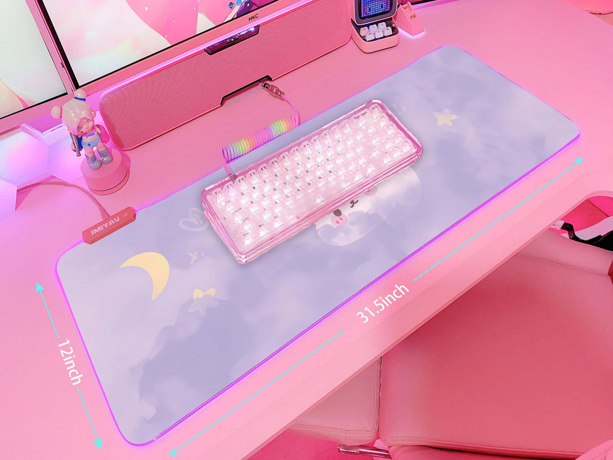 JMIYAV Pink RGB Gaming Mouse Pad Kawaii Mouse Mat 31.5x12 Inch PC XL Large Extended Glowing Led