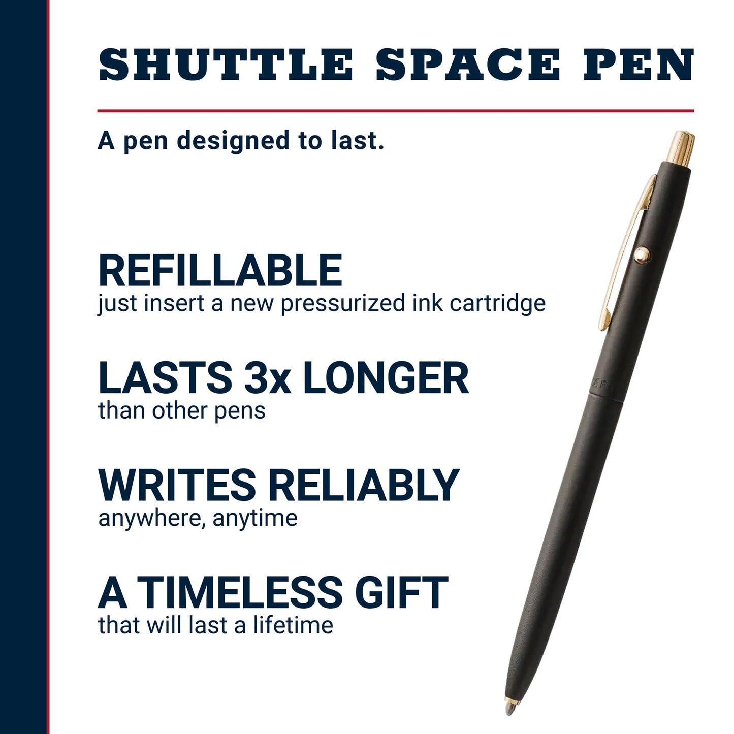 Fisher Space Pen Matte Black Shuttle Pen With Gold Accents and Gift Box