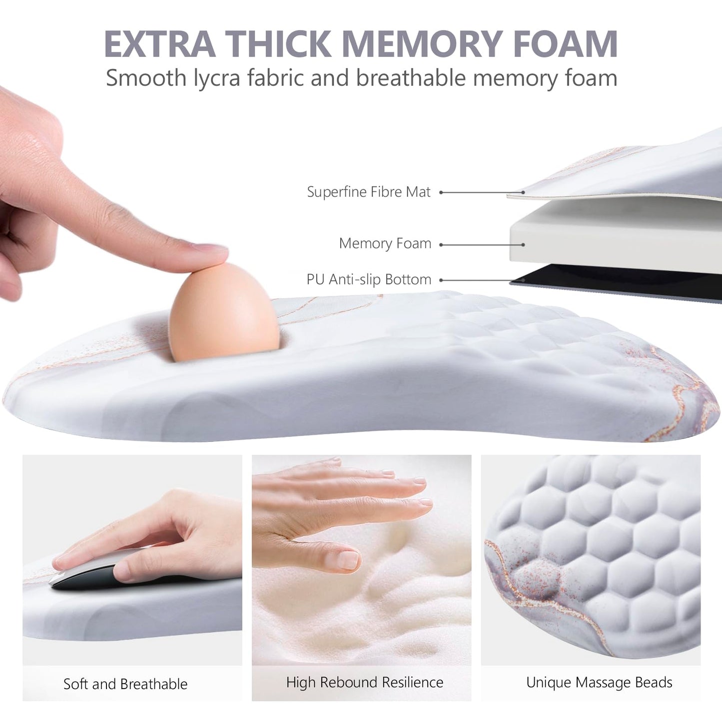 Laokiiy Ergonomic Mouse Pad Wrist Rest, 15° Memory Foam, Non-Slip PU Base