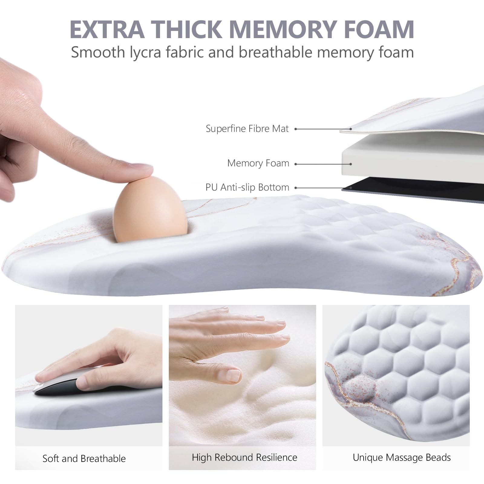 Laokiiy Ergonomic Mouse Pad Wrist Rest, 15° Memory Foam, Non-Slip PU Base