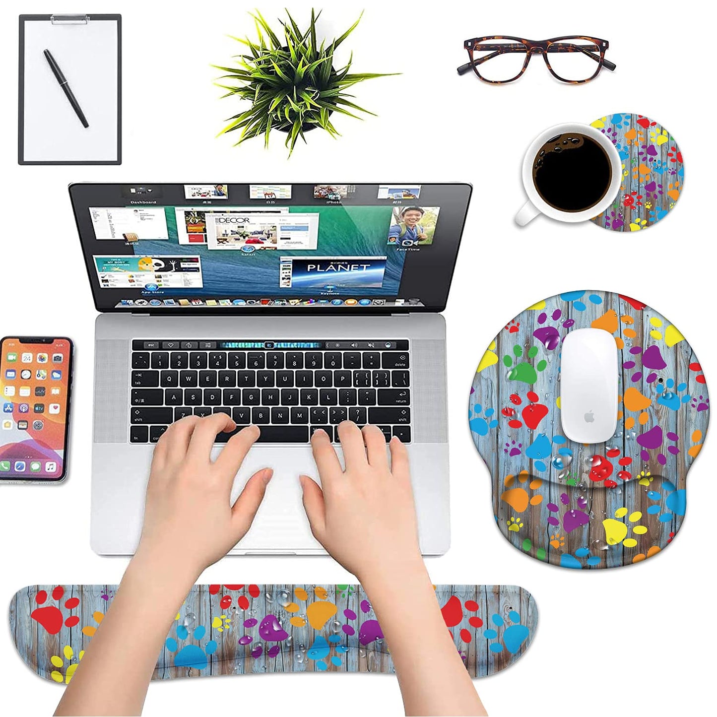 LOWORO Keyboard Wrist Rest and Mouse Pad Support, Non-Slip PU Base Ergonomic Gaming Mousepad for