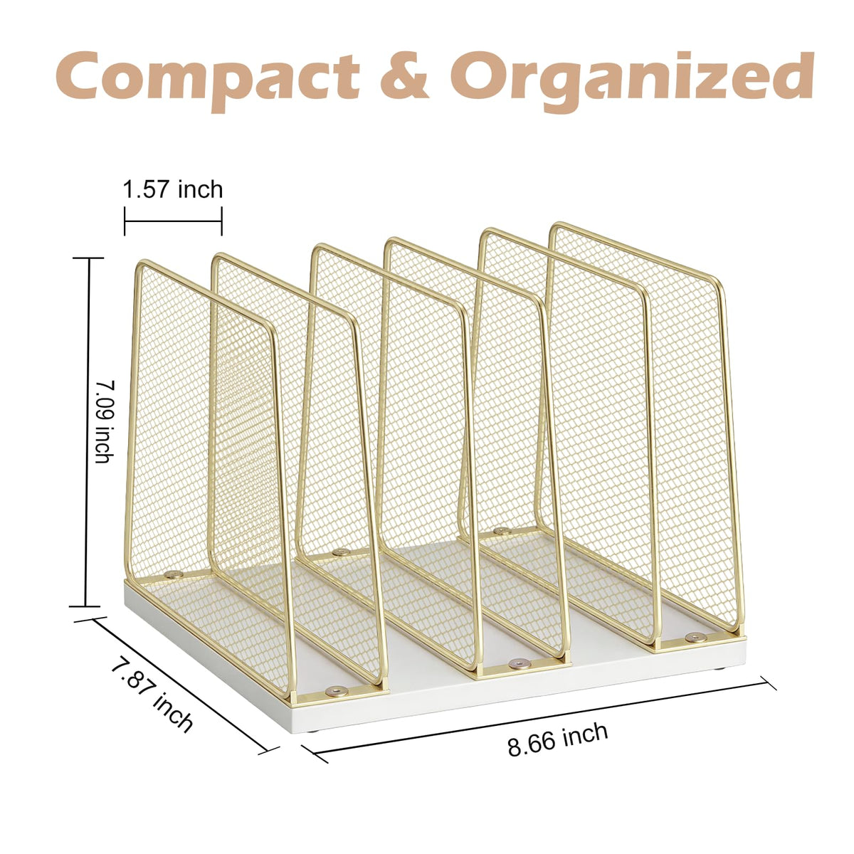 Becomrock 5-Section Vertical File Organizer for Desk, Gold