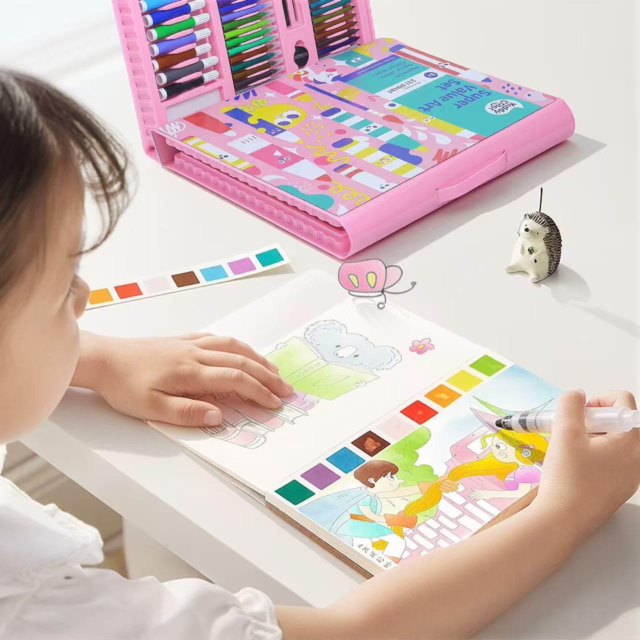KIDDYCOLOR Kids Art Set, Drawing Art Supplies for Girls & Boys Ages 4-8 with Watercolor Cakes, Oil