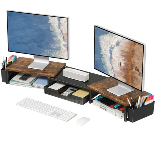 OPNICE Desk Organizers and Accessories, Dual Monitor Stand Riser with Drawer and 2 Pen Holders
