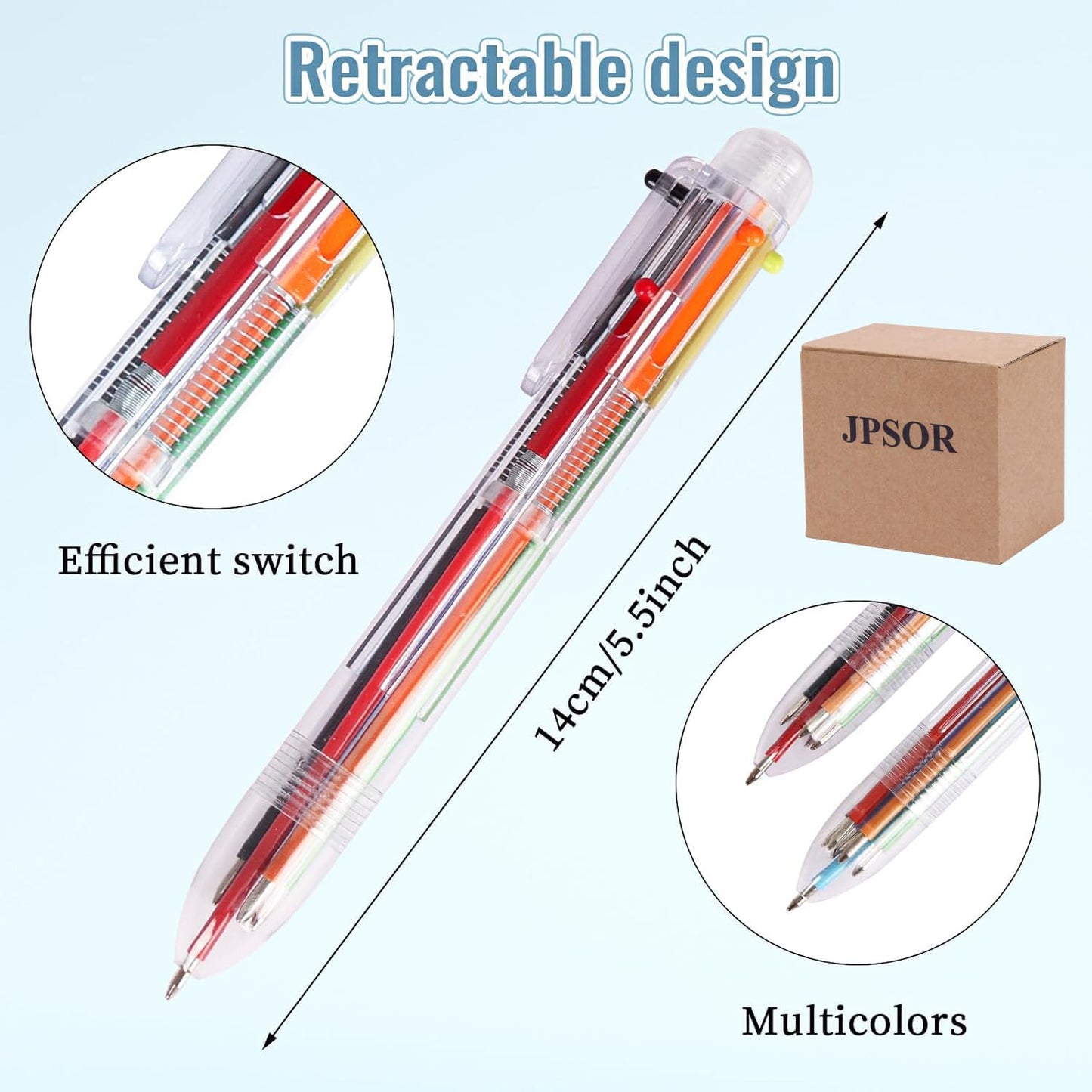 JPSOR 48 Pack Multicolor Ballpoint Pens 6 in 1 Transparent 0.5mm