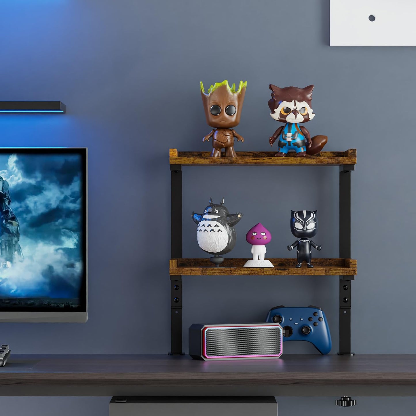 ART-GIFTREE Clamp On Desk Shelf 2-Tier, 12.6 inche Wood Shelving Unit for Office Desk/Gaming