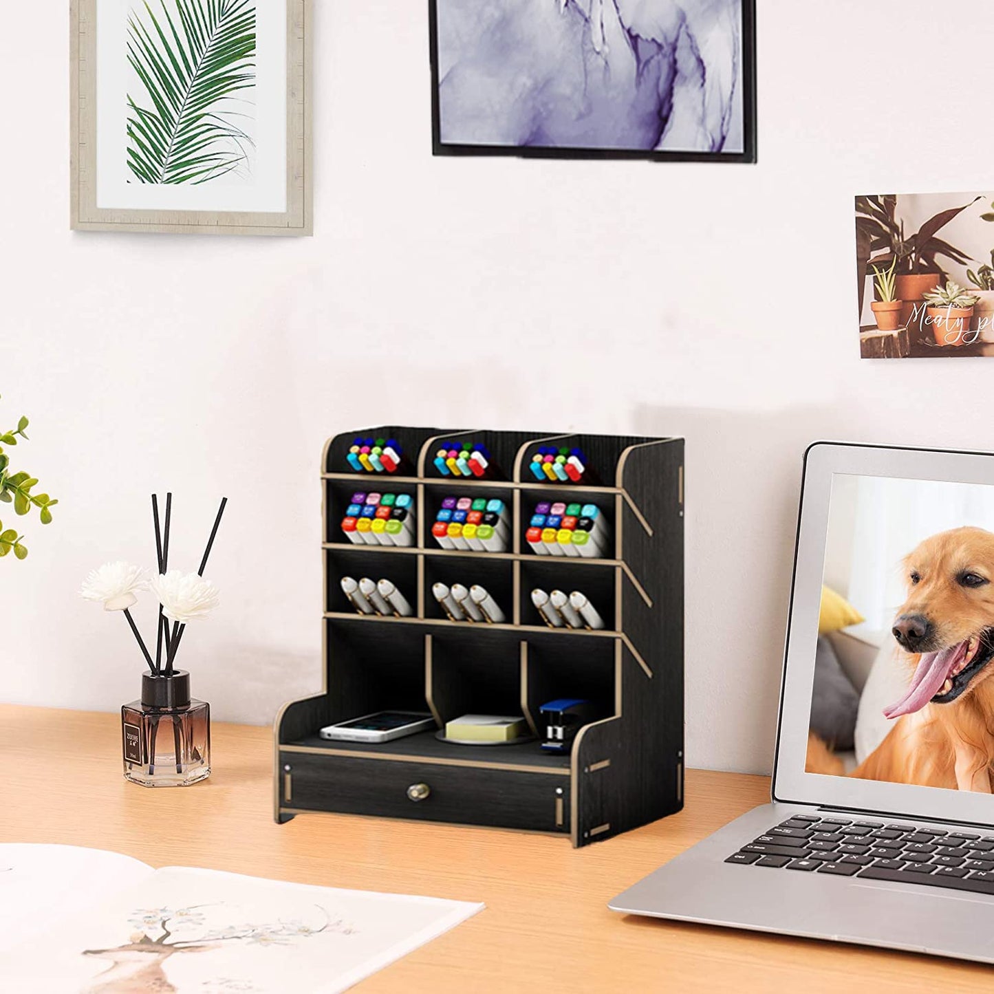 Marbrasse Wooden Desk Organizer, Multi-Functional DIY Pen Holder, Organizer for desk, Desktop