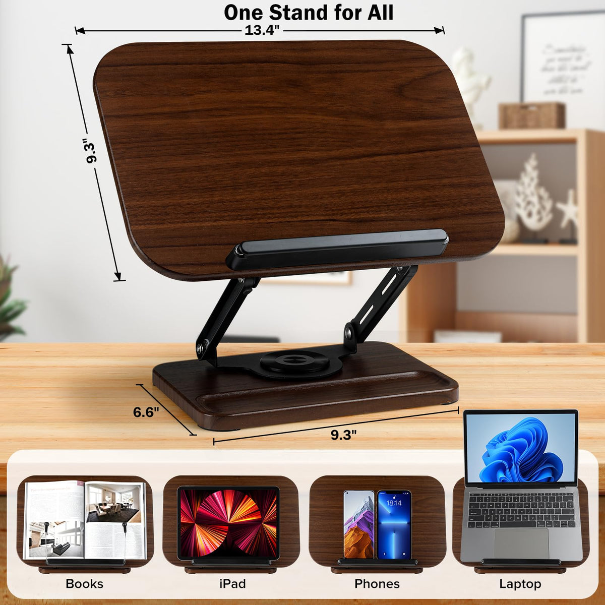 UikJOY Book Stand with Light & Storage, Book Holders for Reading Hands Free