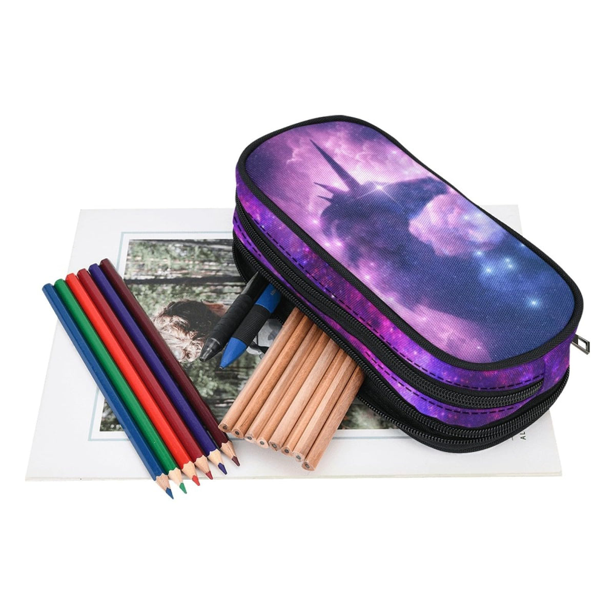 ANANGTEE Purple Galaxy Unicorn Pencil Case Pouch for Girls Teen Boys 10x5