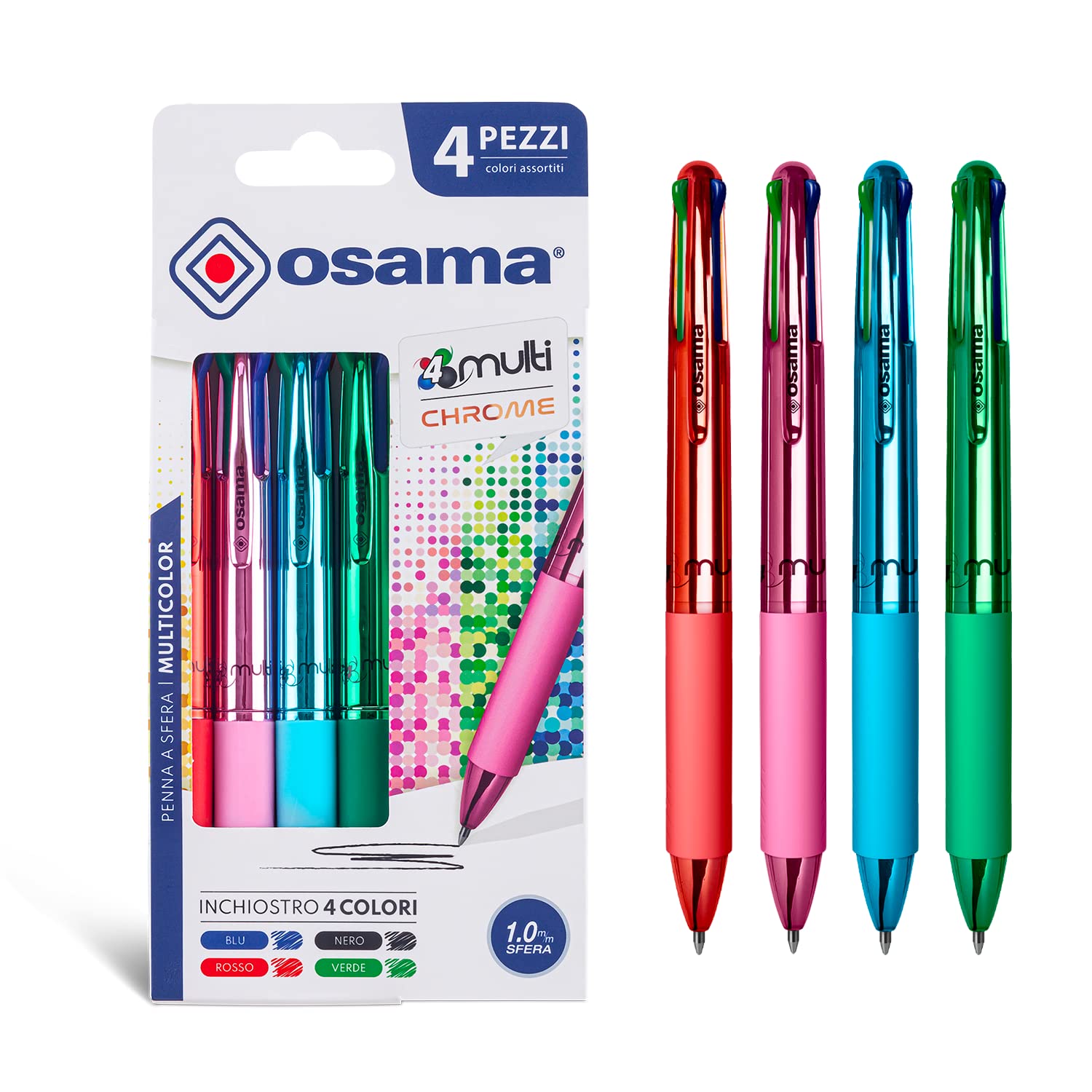 OSAMA 4 Multi - Set of Retractable Ballpoint Pens 4 Colours 4 Colours 0.1mm Ballpoint Pens with