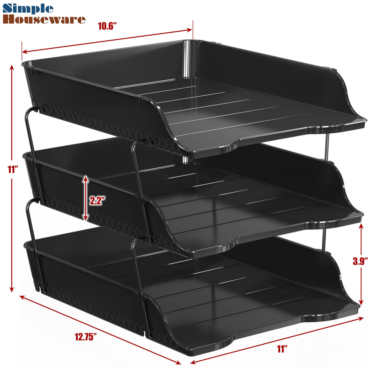 Simple Houseware 3-Tier Stackable Paper Tray for Desk Organizer, Black