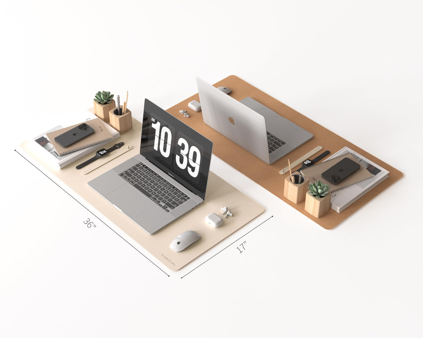 RENMTURE Desk Pad, Cork & PU Leather Desk Mat, Large Mouse pad, Non-Slip Desk Protector and