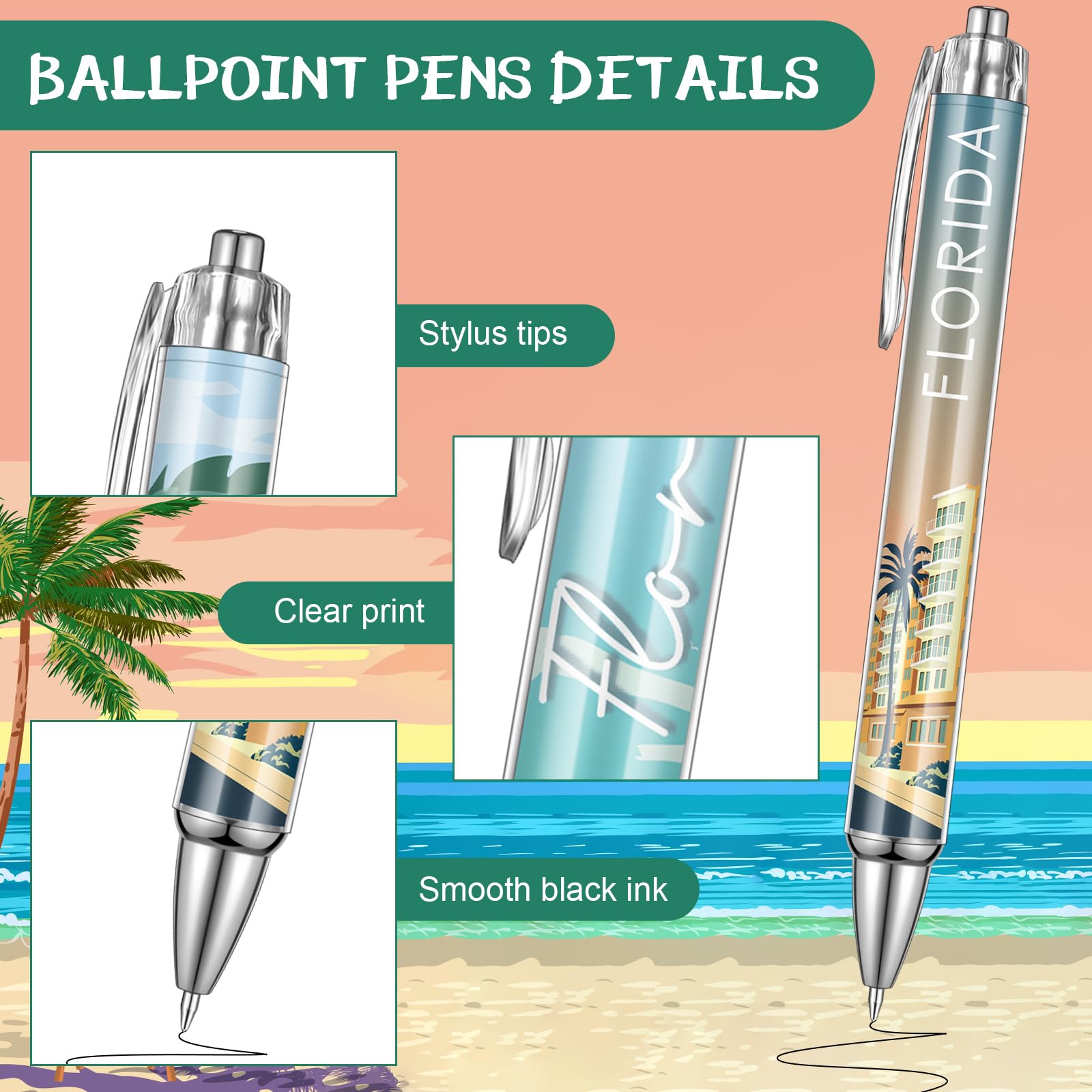 Sayglossy 30 Pcs Florida Souvenirs Gifts Travel Ballpoint Pens