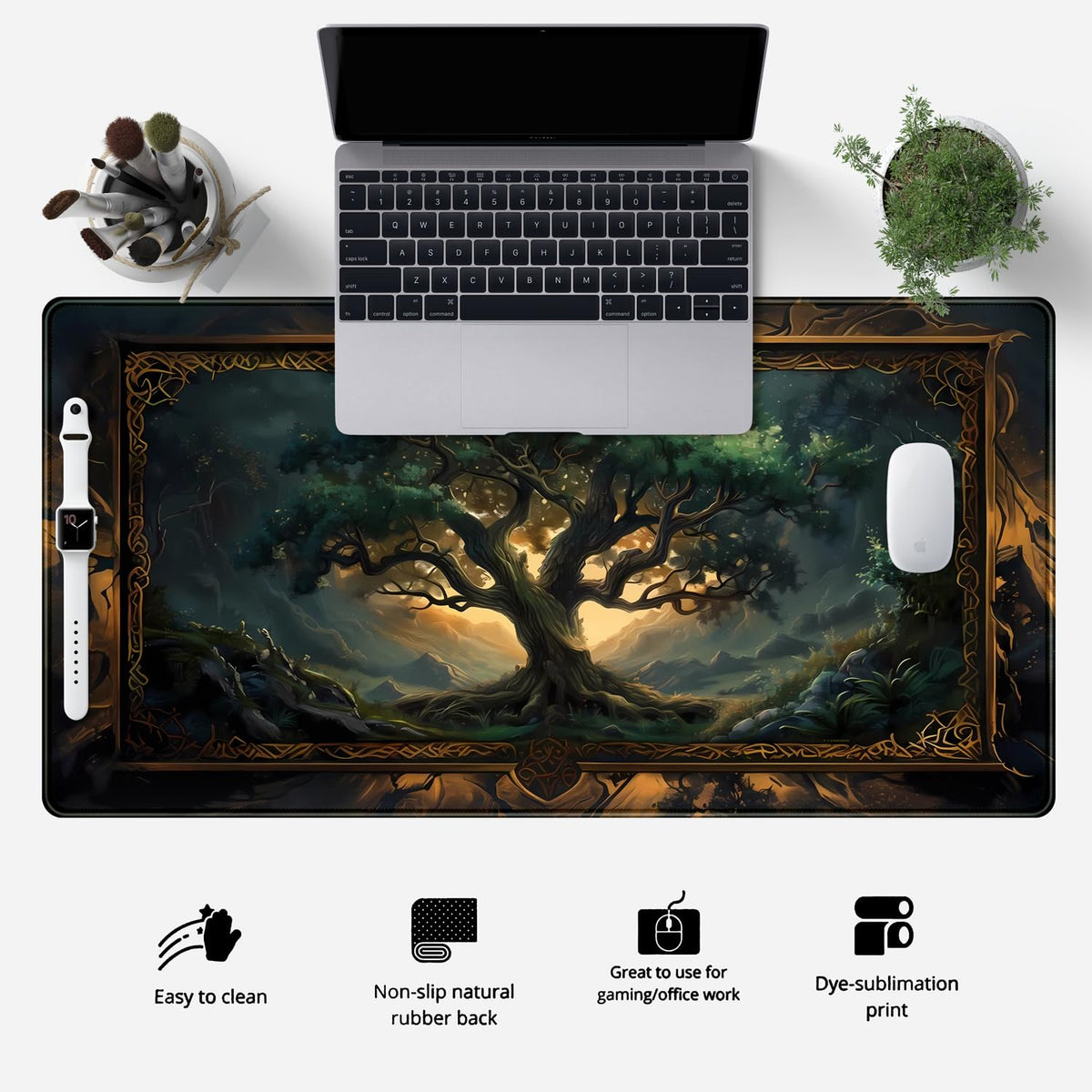Mystical Green Tree Large Gaming Mouse Pad Forest Tree of Life Deskpad Mat XXL Extended Gaming Desk