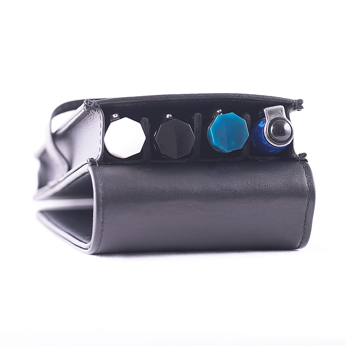 DiLoro Leather Quad Pen Case Pencil Pouch Holder for Four Fountain Ballpoint Rollerball Pens and