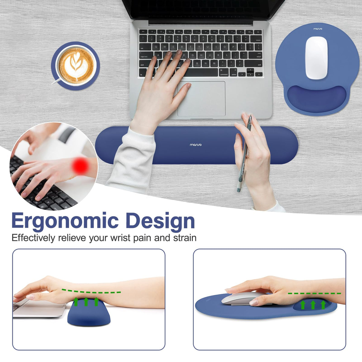 MOSISO Wrist Rest Support for Mouse Pad&Keyboard Set, Royal Blue