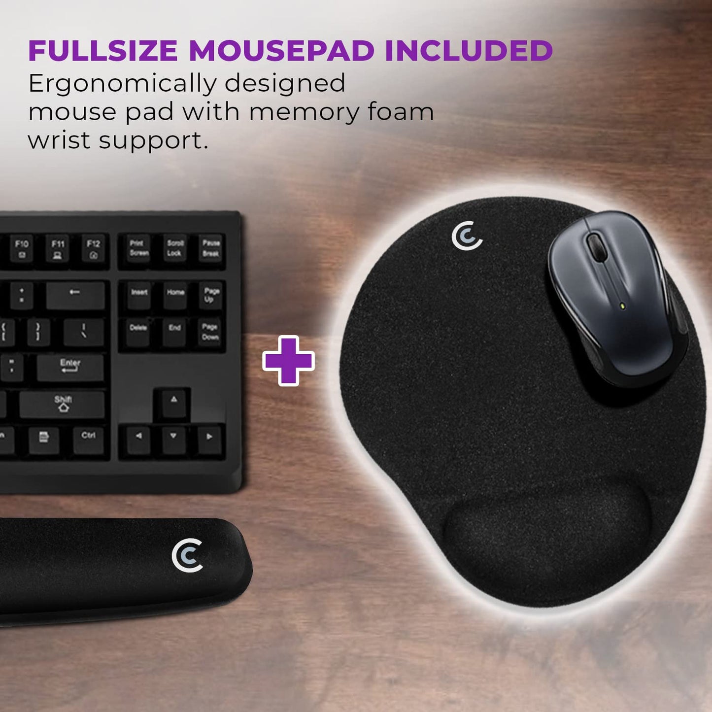 4pc Premium Wrist Rests for Keyboard and Mouse Pad Set - Memory Foam Cushion, Black - Ergonomic