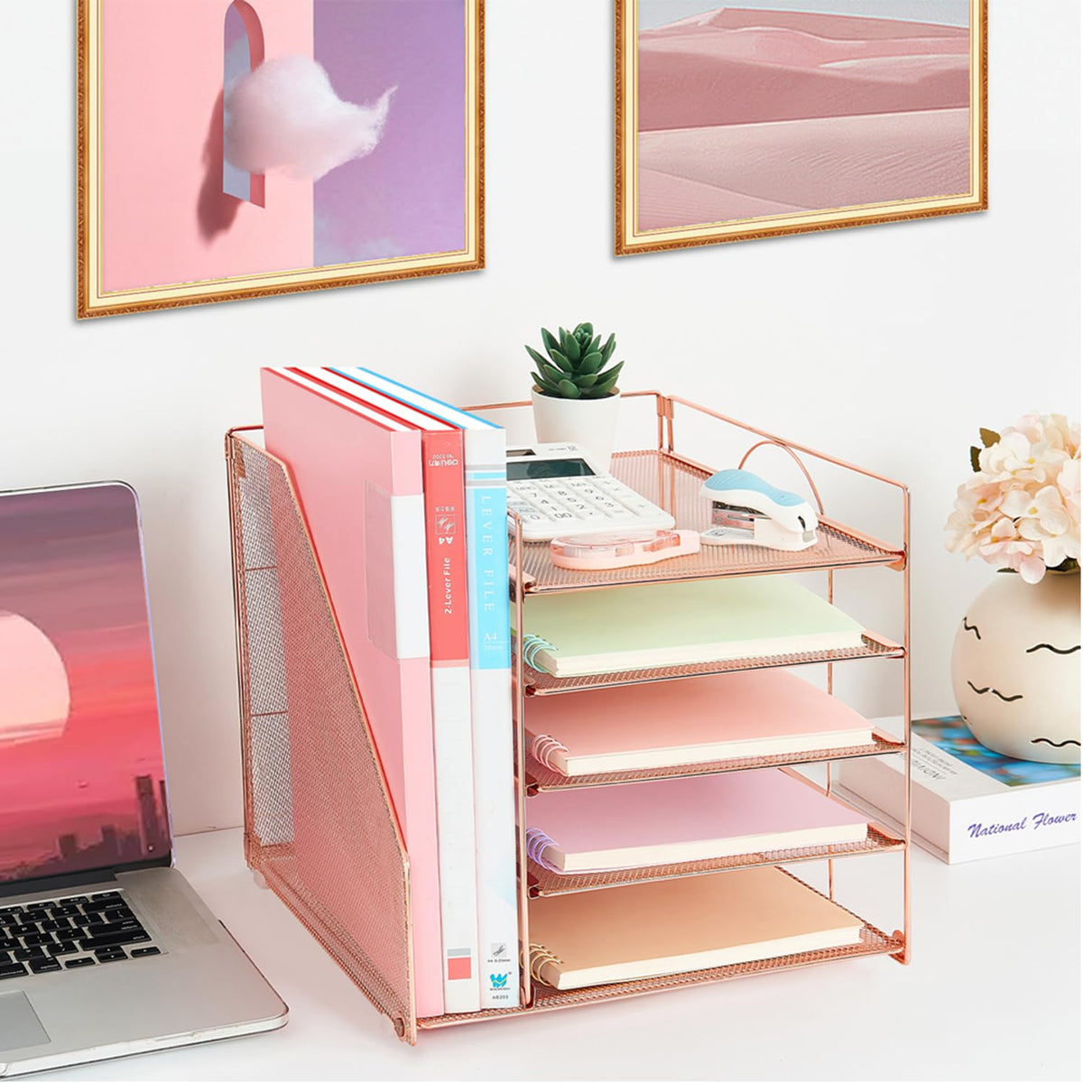 LEKETREE Desk Organizers and Accessories, 5-Tier Paper Letter Tray Organizer with File Holder