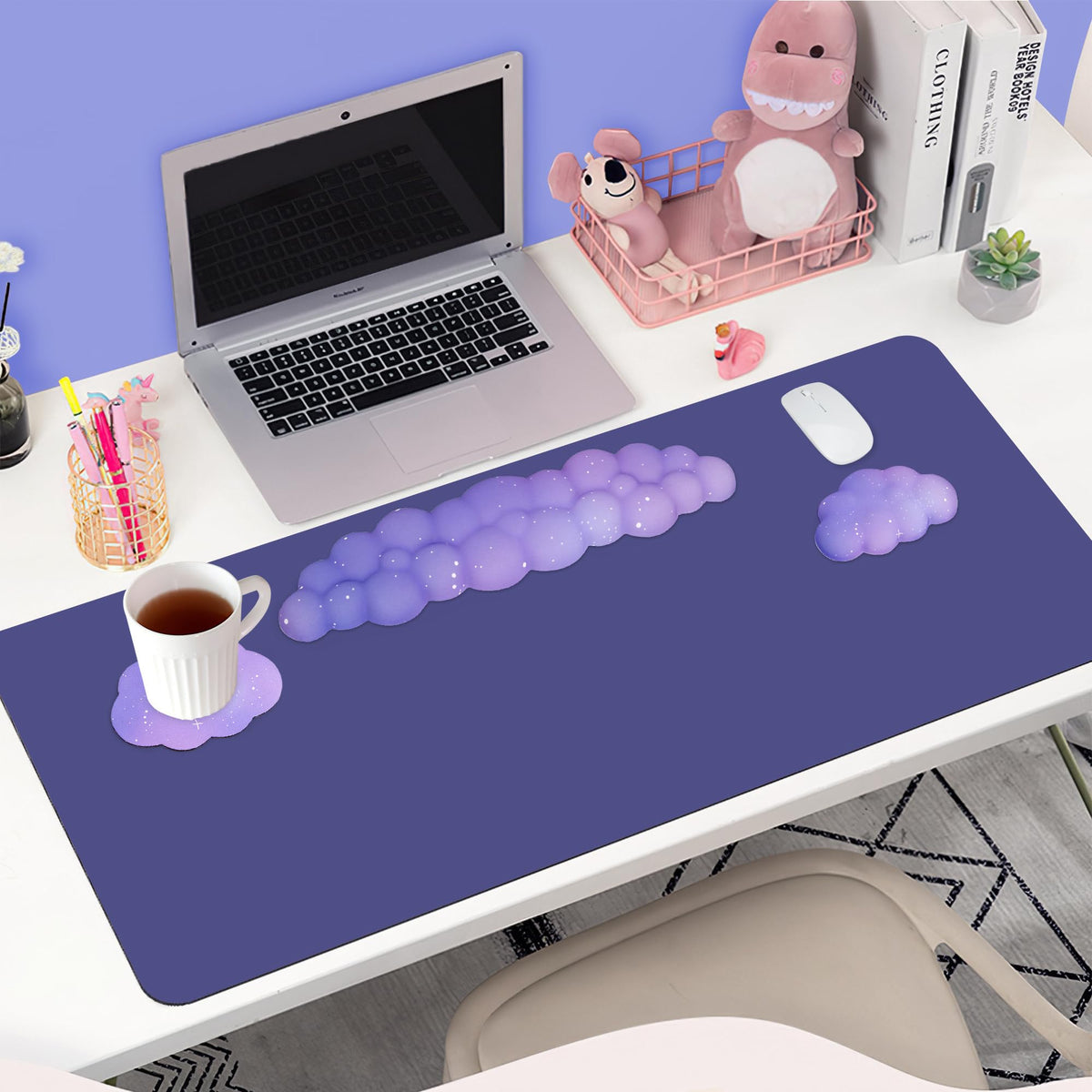 LJYZMD Silky Cloud Wrist Rest Set for Keyboard & Mouse, 16.9", Purple Star