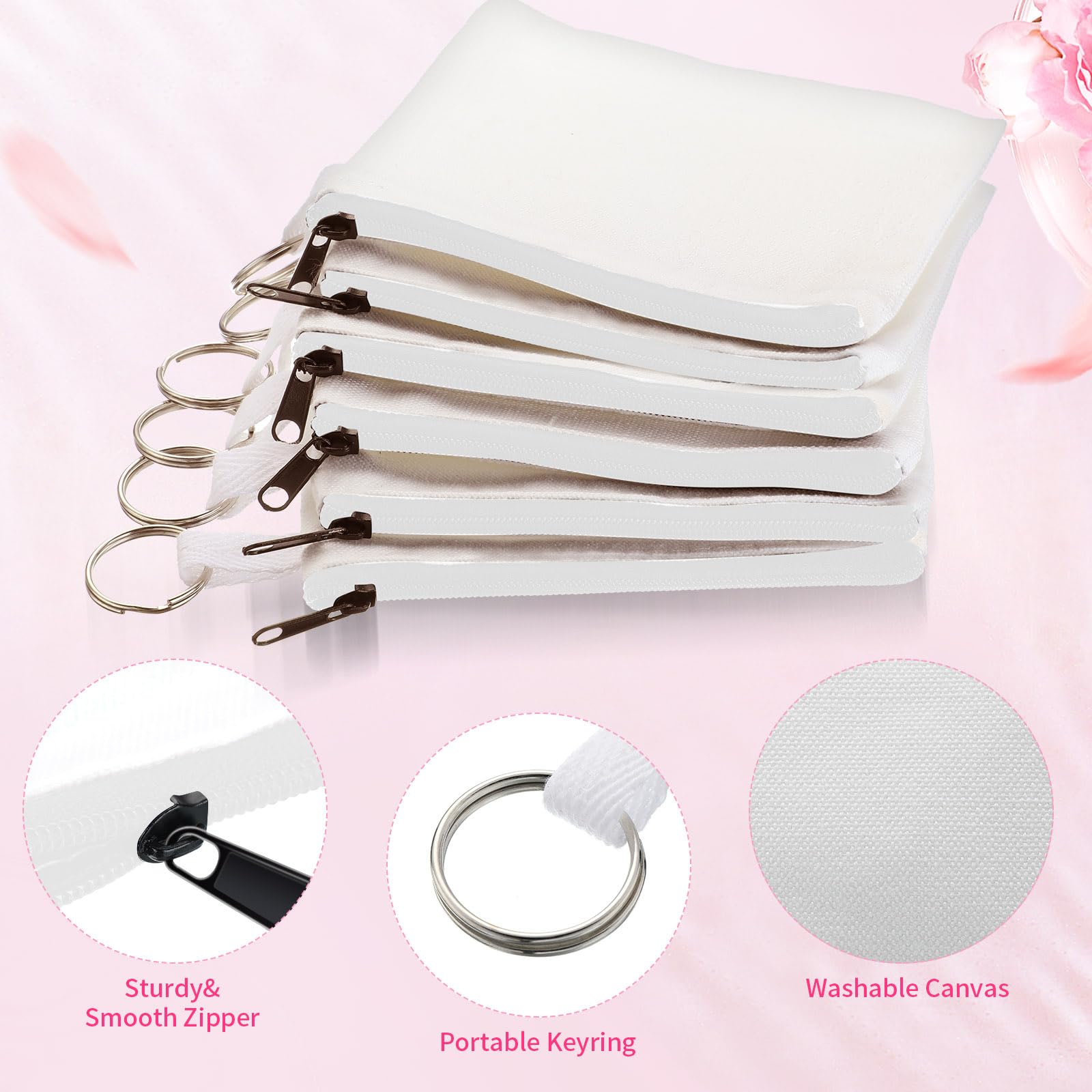Frienda Sublimation Blank Coin Purse Small Canvas Makeup Bags, White