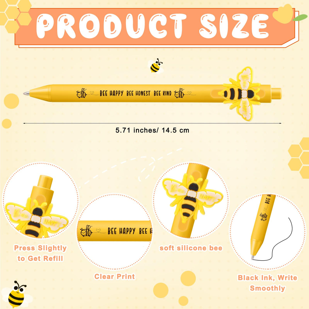Jetec 30 Pcs Back to School Gifts Inspirational Bee Pens Cute Ballpoint Pens Bulk Employee