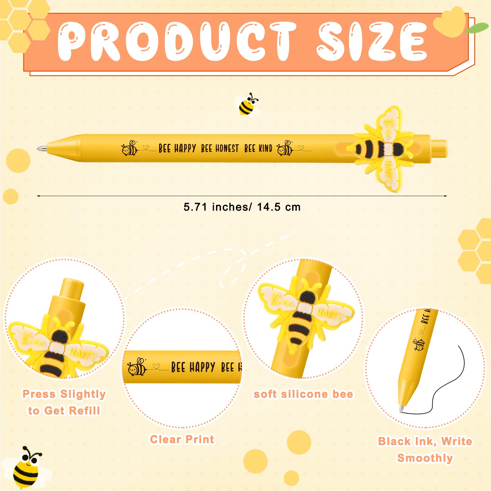 Jetec 30 Pcs Back to School Gifts Inspirational Bee Pens Cute Ballpoint Pens Bulk Employee