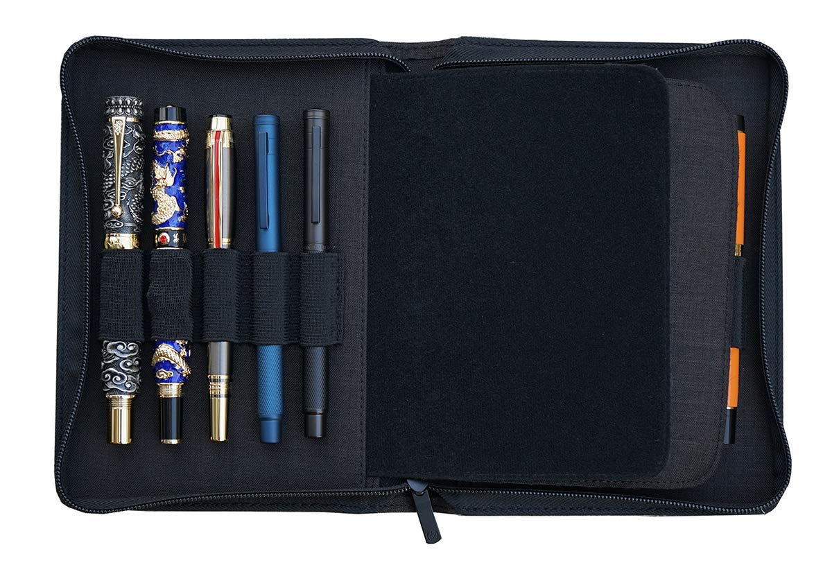 Lanxivi 10 Slots Fountain Pen Case Black, Waterproof Canvas Pen Holder Display Pouch Bag