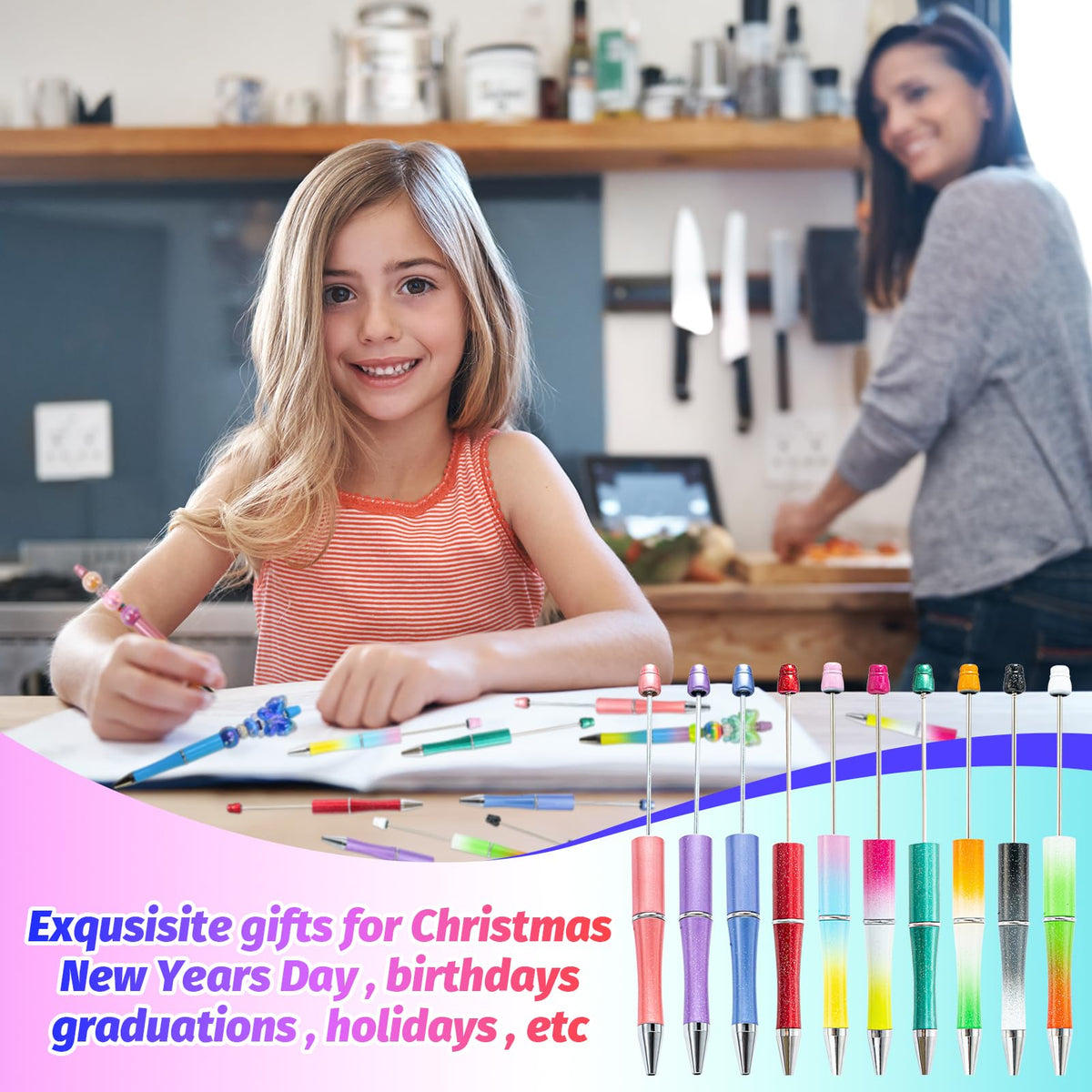 DASTTUIS 300 Pieces DIY Beadable Pen Kit – 100 Plastic Ballpoint Pens with Refills & Bags – School