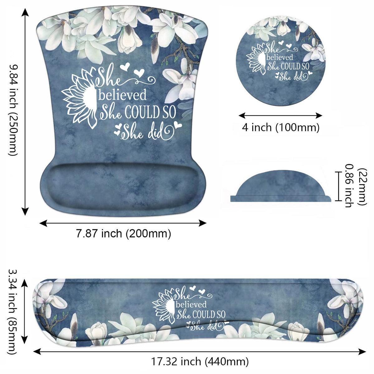 Keyboard Wrist Rest and Mouse Pad Wrist Support Set with Coasters, She Believed She Could So She