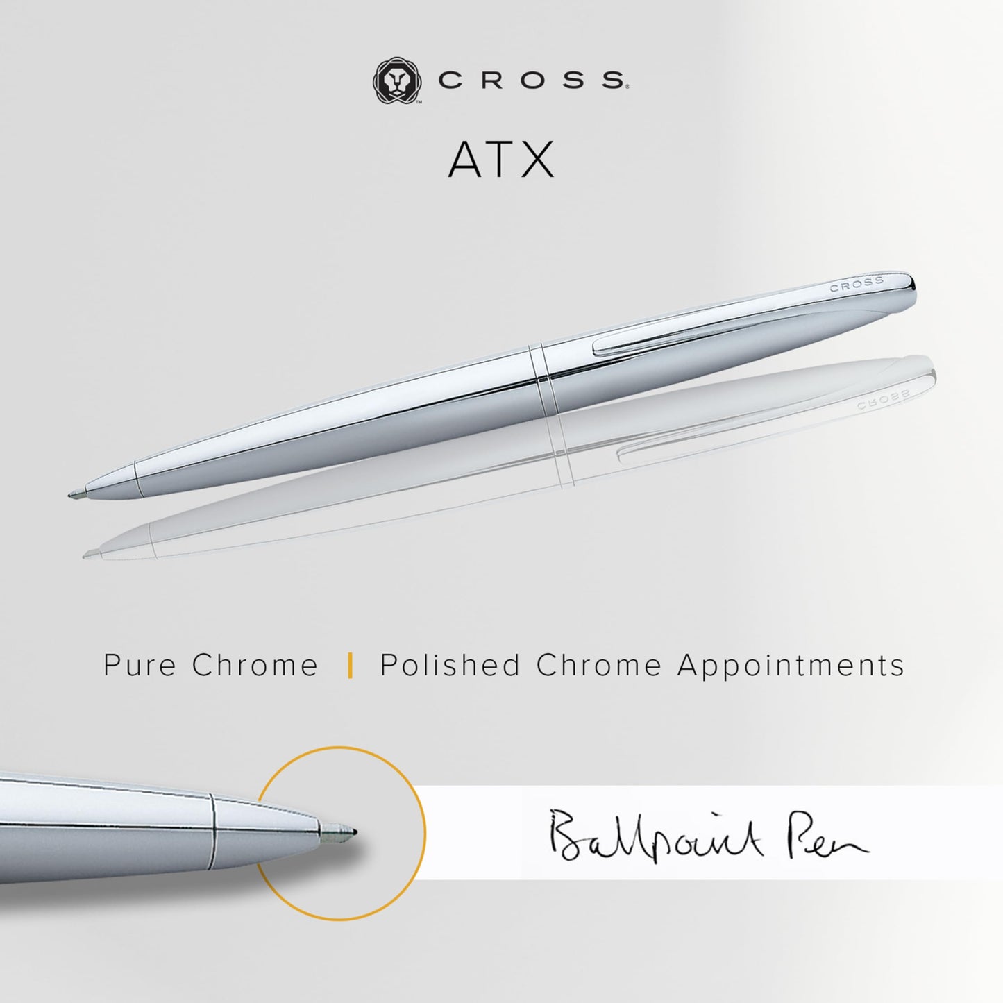 Cross ATX Pure Chrome Ballpoint Pen, Medium Point, Black Ink