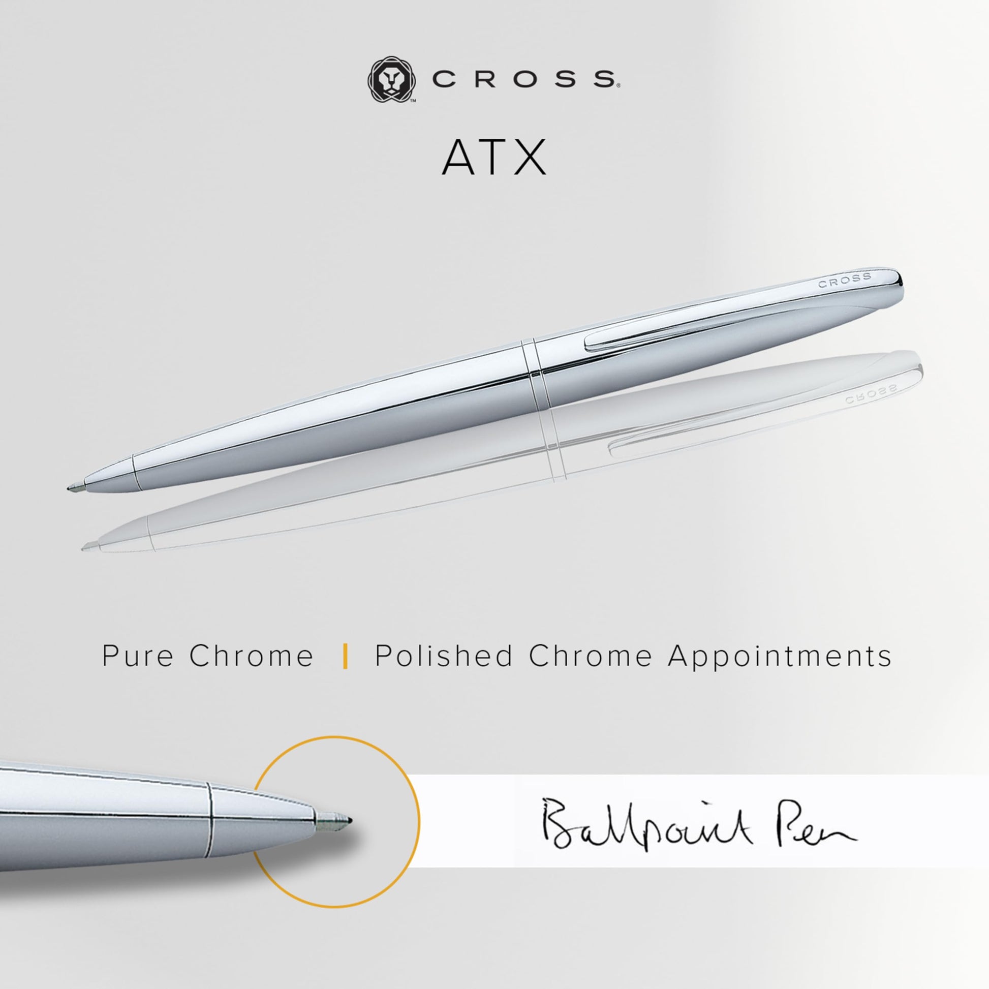 Cross ATX Pure Chrome Ballpoint Pen, Medium Point, Black Ink