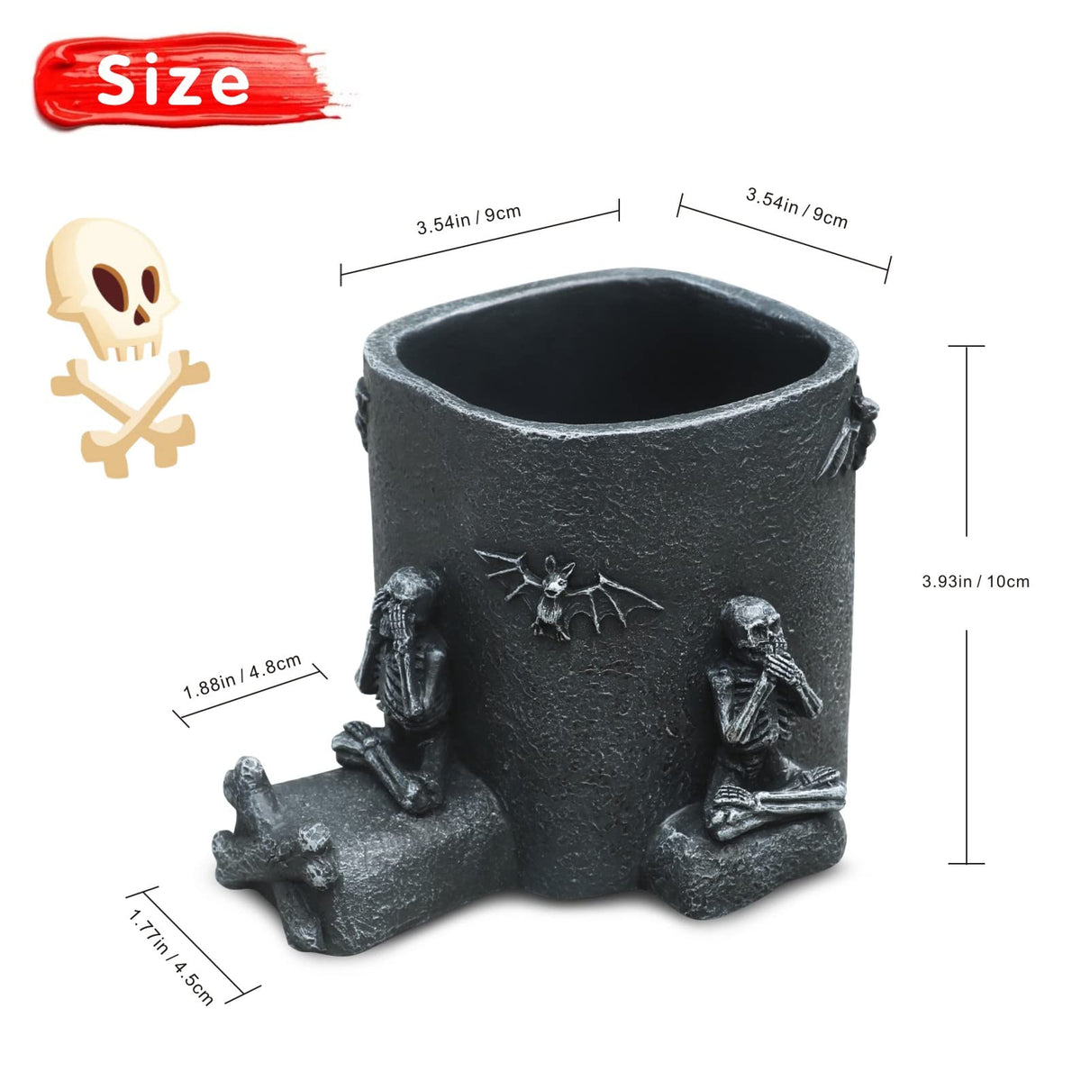 Skull Pen Holder with Phone Stand Gothic Desk Organizers Halloween Gifts