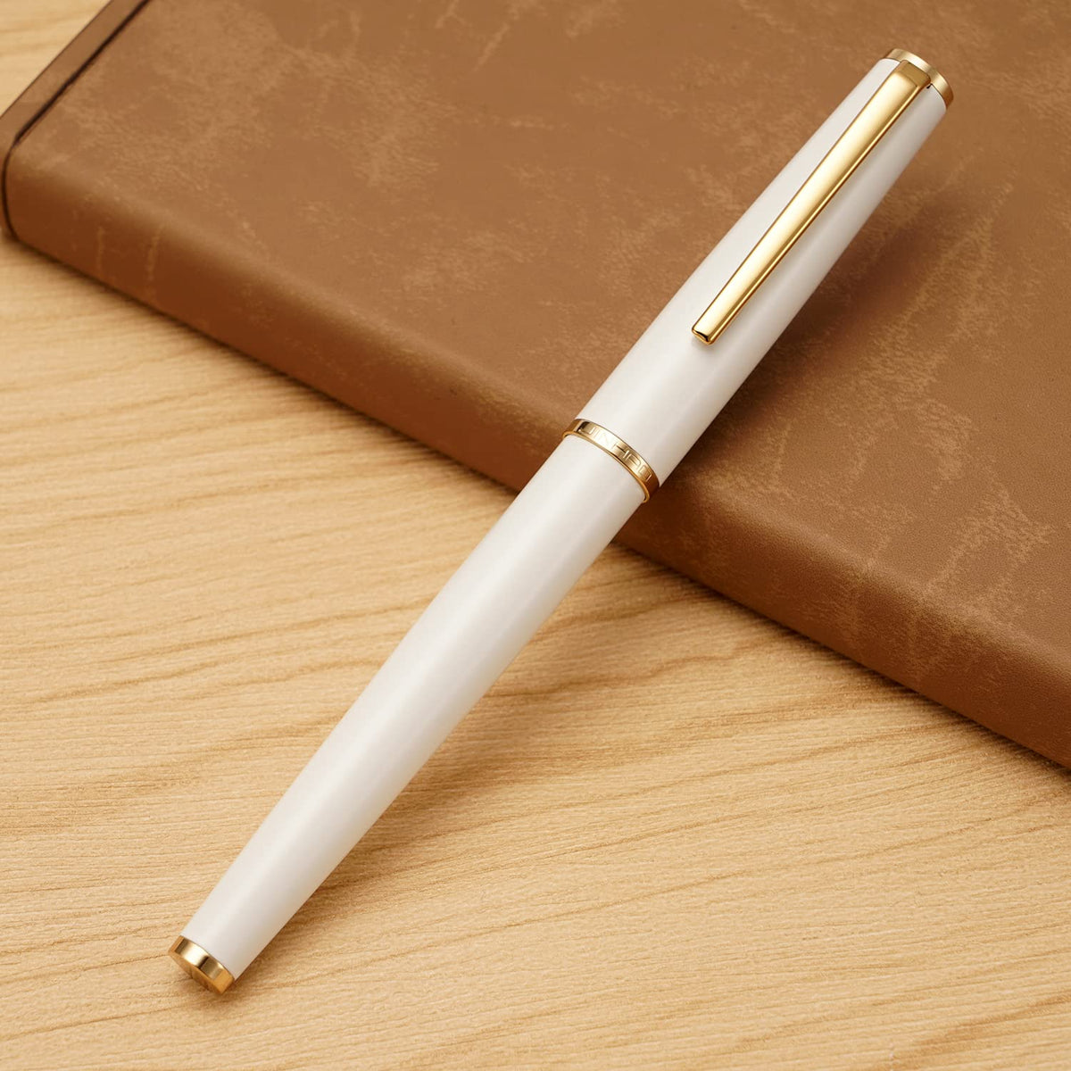 Jinhao 95 Metal Fountain Pen Extra Fine Nib, Pearl White with Golden Clip Writing Pen