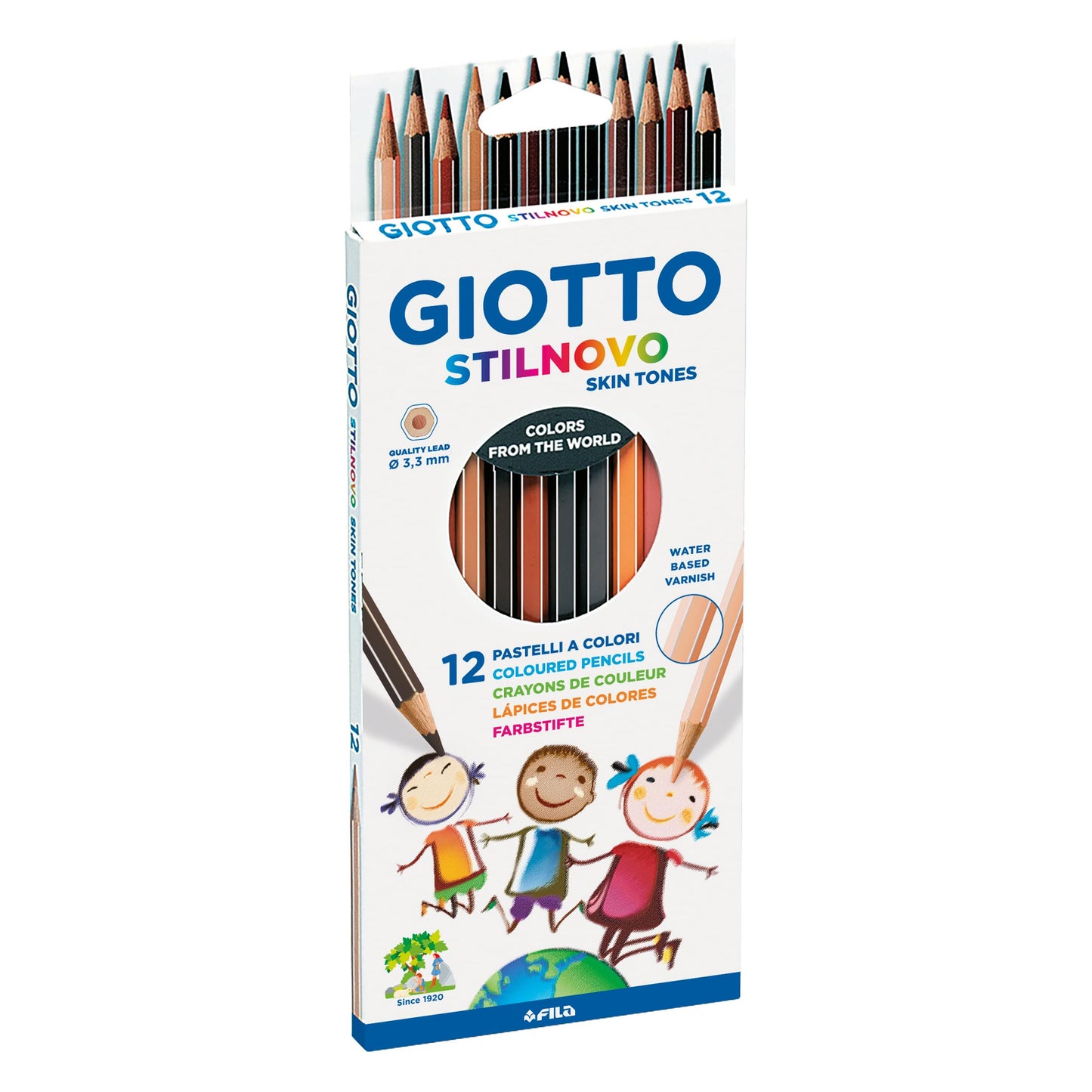 GIOTTO Stilnovo Skin Tones Coloured Pencils Crayons, Hexagonal Shape, Lead 3.3mm, 12 Assorted
