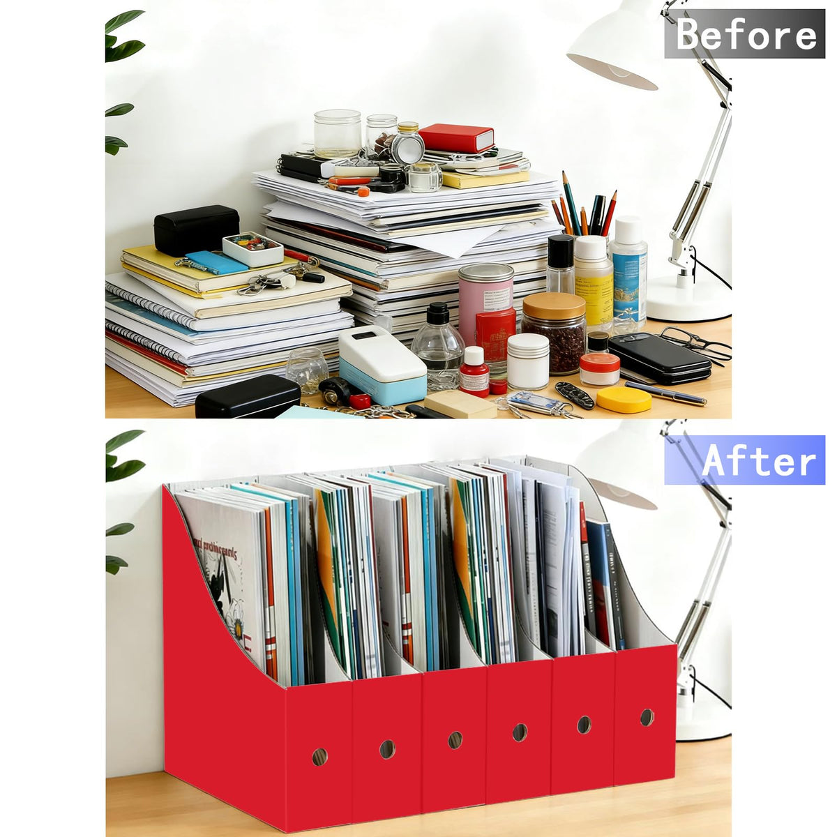 Limitliho 24 Pack Red Cardboard Magazine File Holder for Desk or Shelves