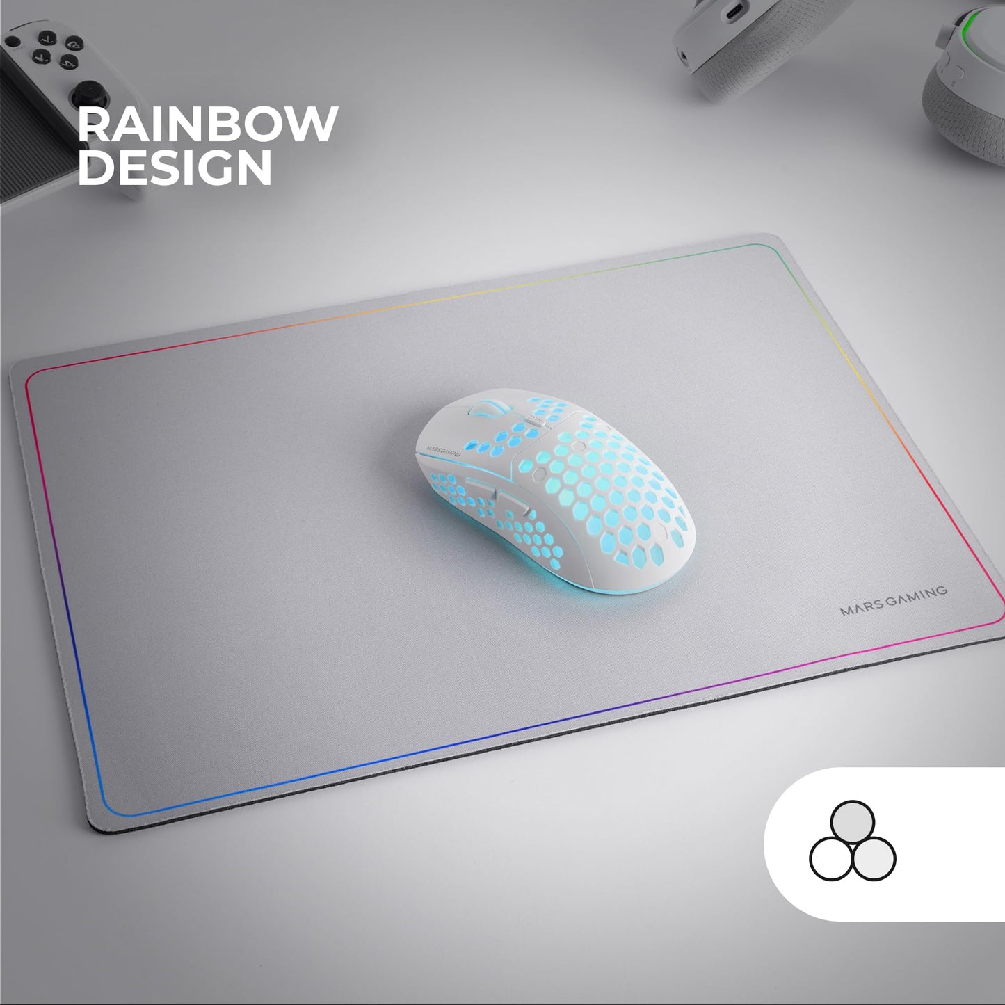 MARSGAMING MMP124, Gaming Mouse Pad 360x260mm, Rainbow Edge Design, Non-Slip Natural Rubber Base
