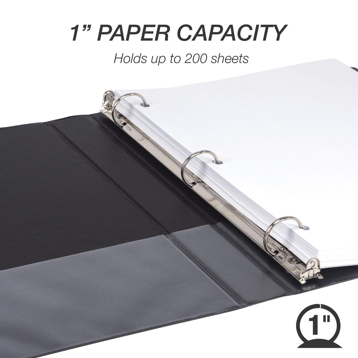 Samsill 4 Pack Durable 1 Inch 3 Ring Binders, Round Ring, Clear View Cover for Presentations, Black
