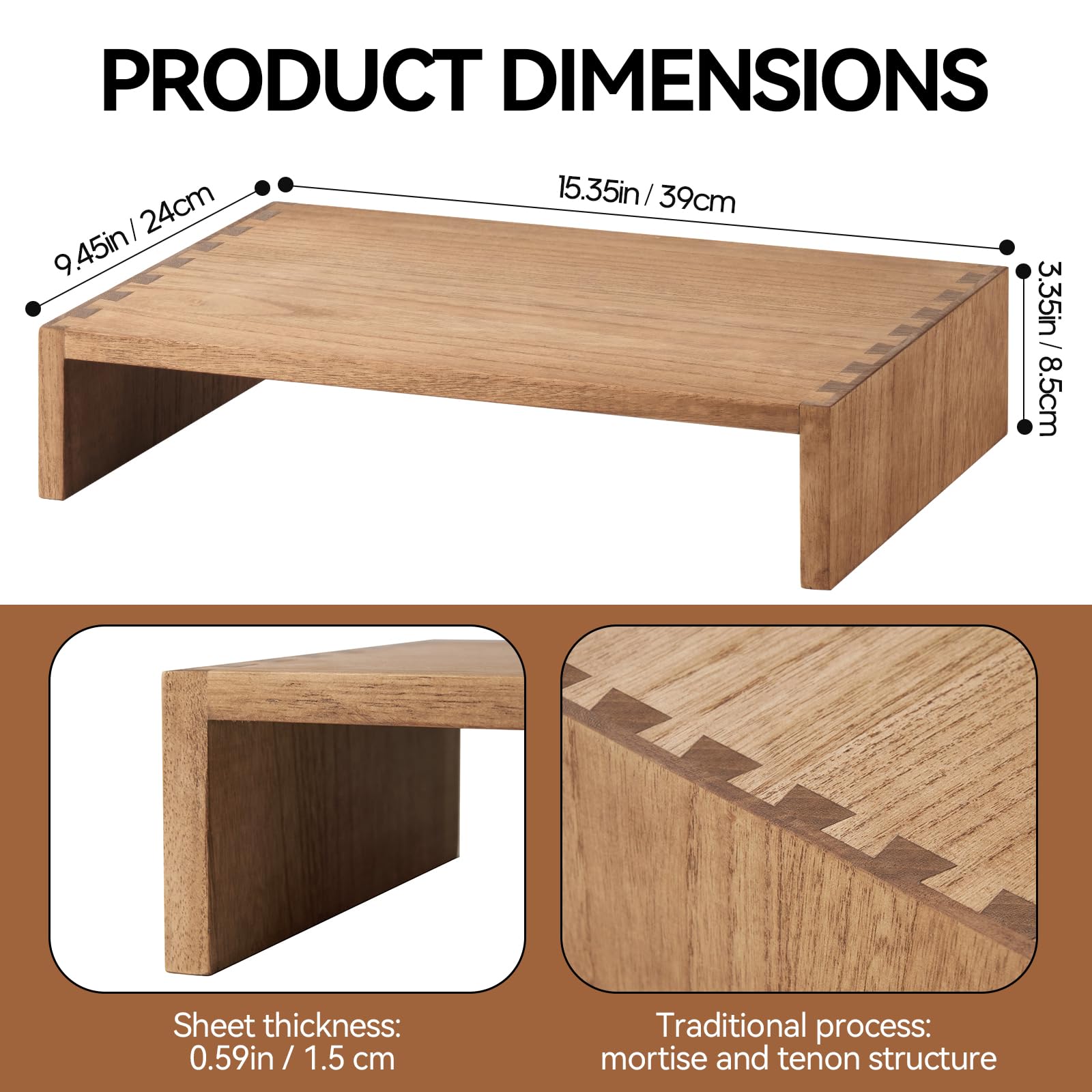KIRIGEN Wood Monitor Stand Riser for Desk, 15.39 Inch, Brown 39-DBR