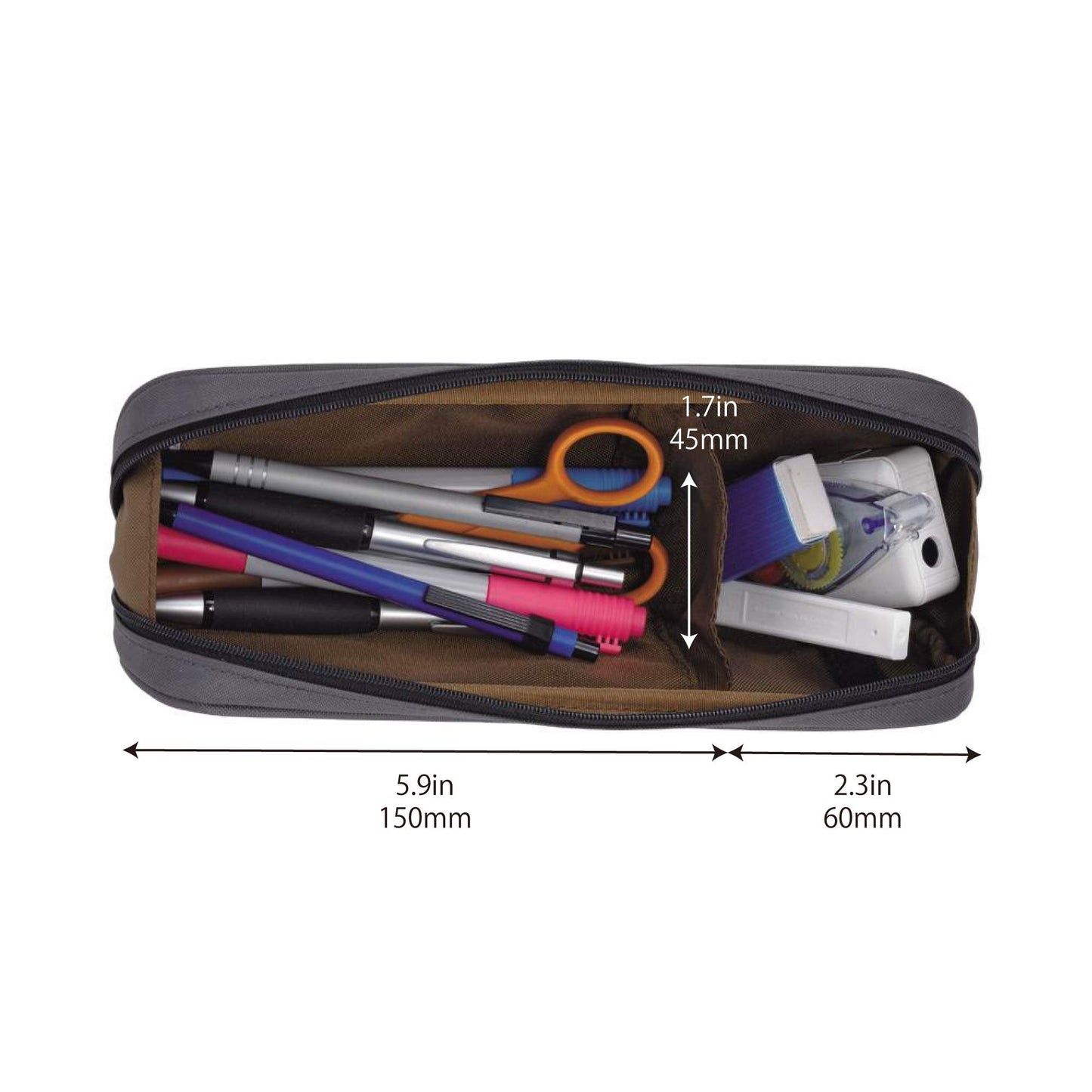 LIHIT LAB Large Capacity Zipper Long Pencil Case For School Office College, Big Capacity Pencil Bag