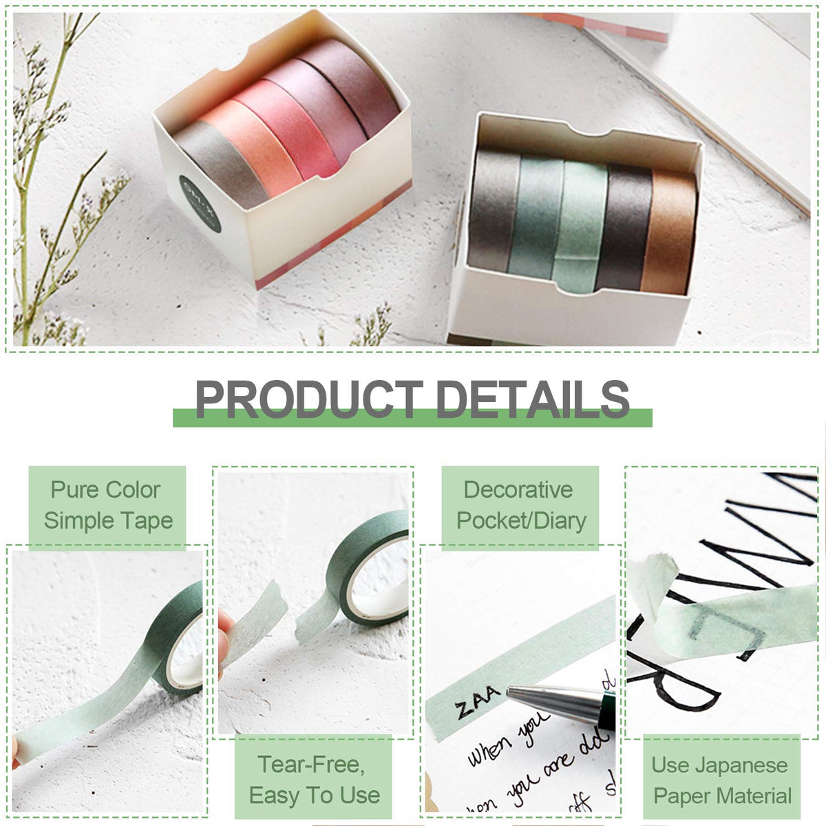 Kalolary 10 Rolls Writable Masking Paper Tapes with Washi Tape Dispenser