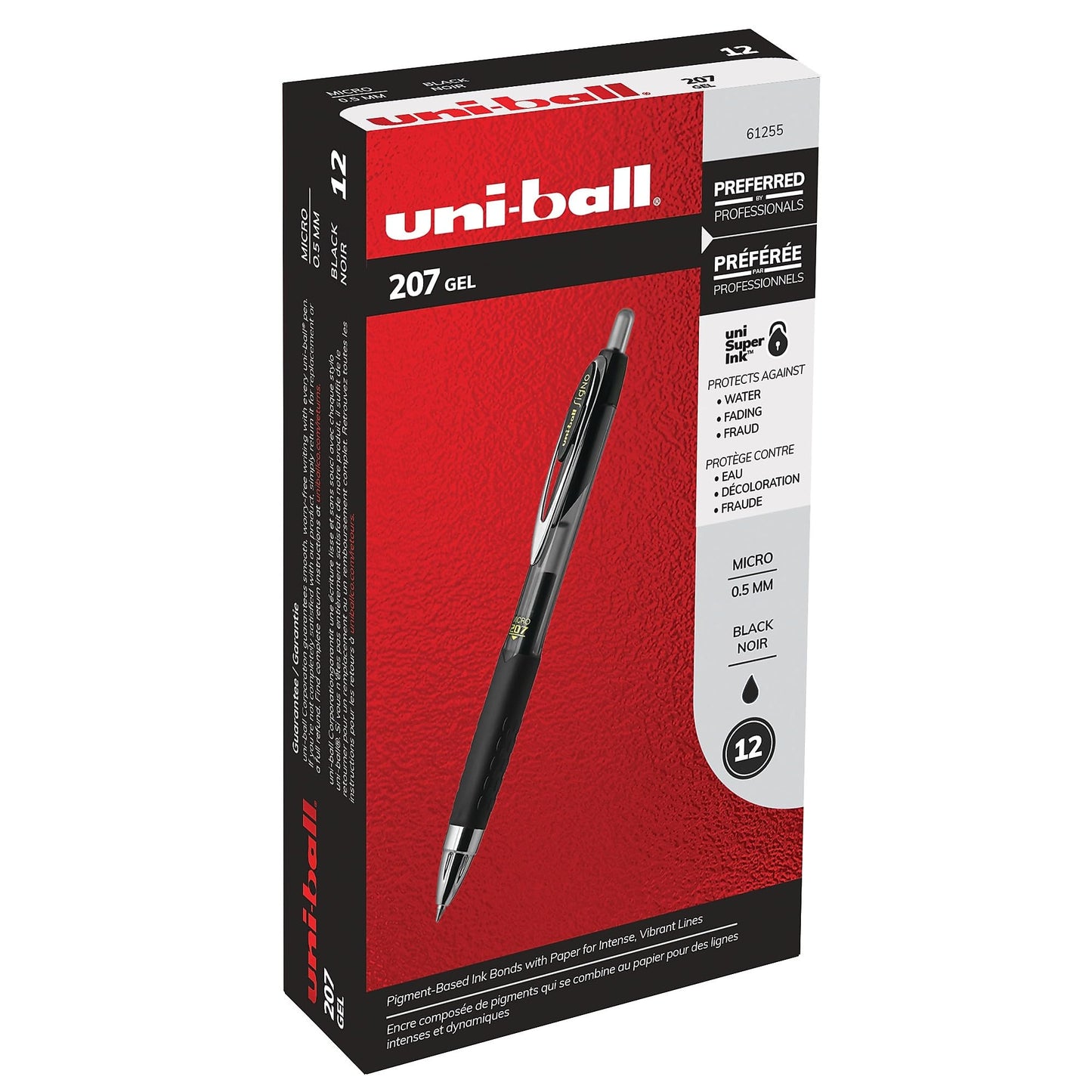 Uni-Ball Signo 207 Gel Pen 12 Pack, 0.5mm, Black, Writing Instrument