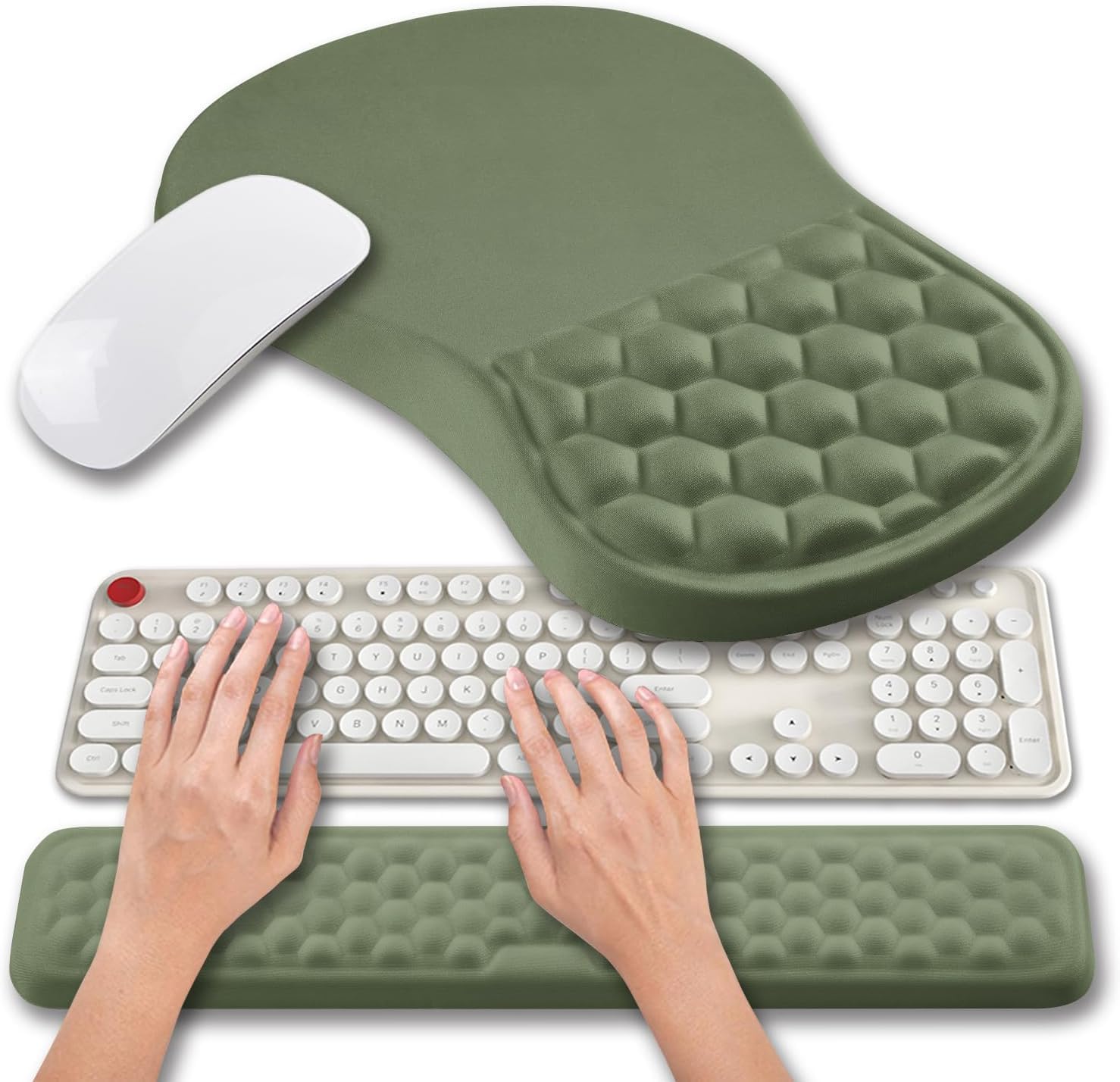 Hokafenle 2 in 1 Ergonomic Mouse Pad Wrist Support & Wrist Rest for Computer Keyboard Set, with