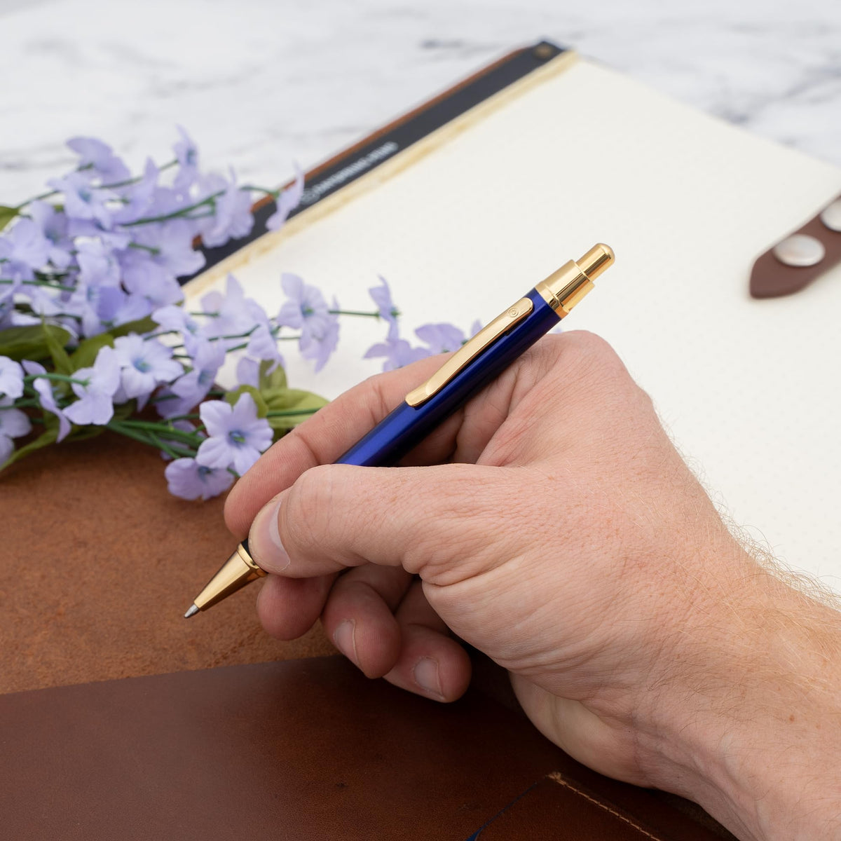 Dayspring Pens Monroe Personalized Ballpoint Pen in Blue Lacquer, Gold Trim